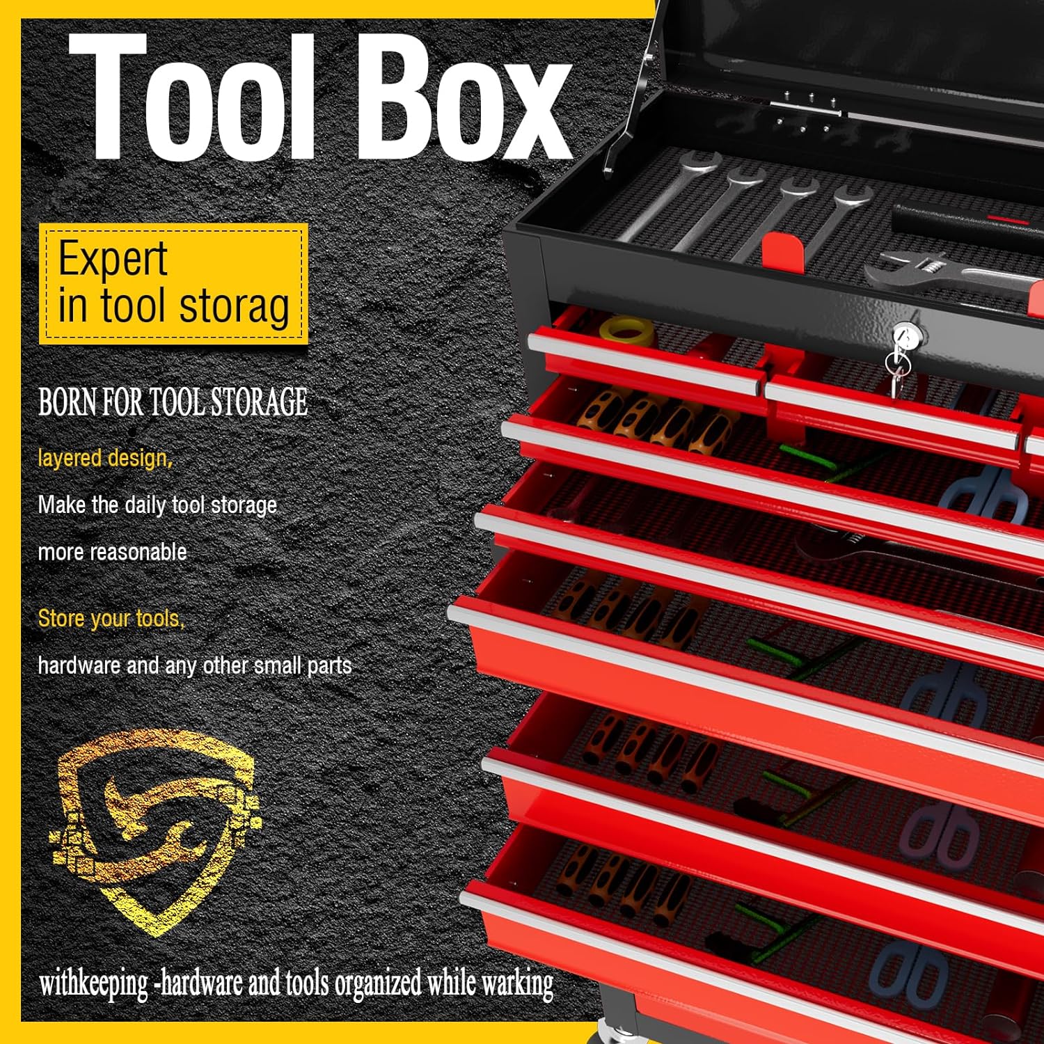 8-Drawer High Capacity Rolling Tool Chest, Removable Cabinet Storage Tool Box with Wheels and Drawers, Detachable Toolbox with Lock for Workshop Mechanics Garage - Image 4