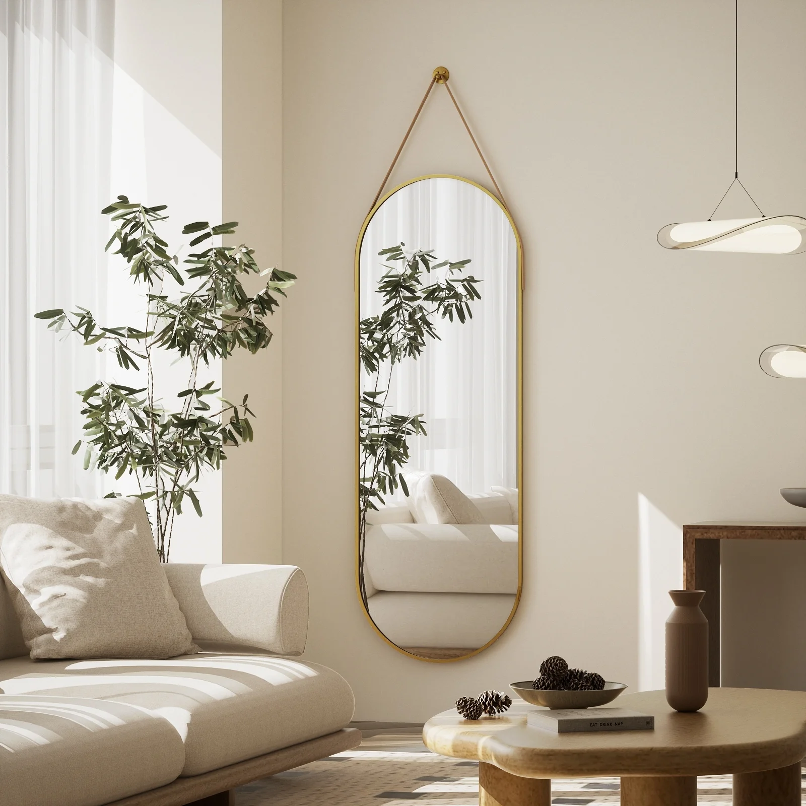 48 x 16 Inch Full Length Wall Mirror with Leather Strap, Hanging Full Body Mirror for Bedroom, Entryway and Home Decor - Image 25