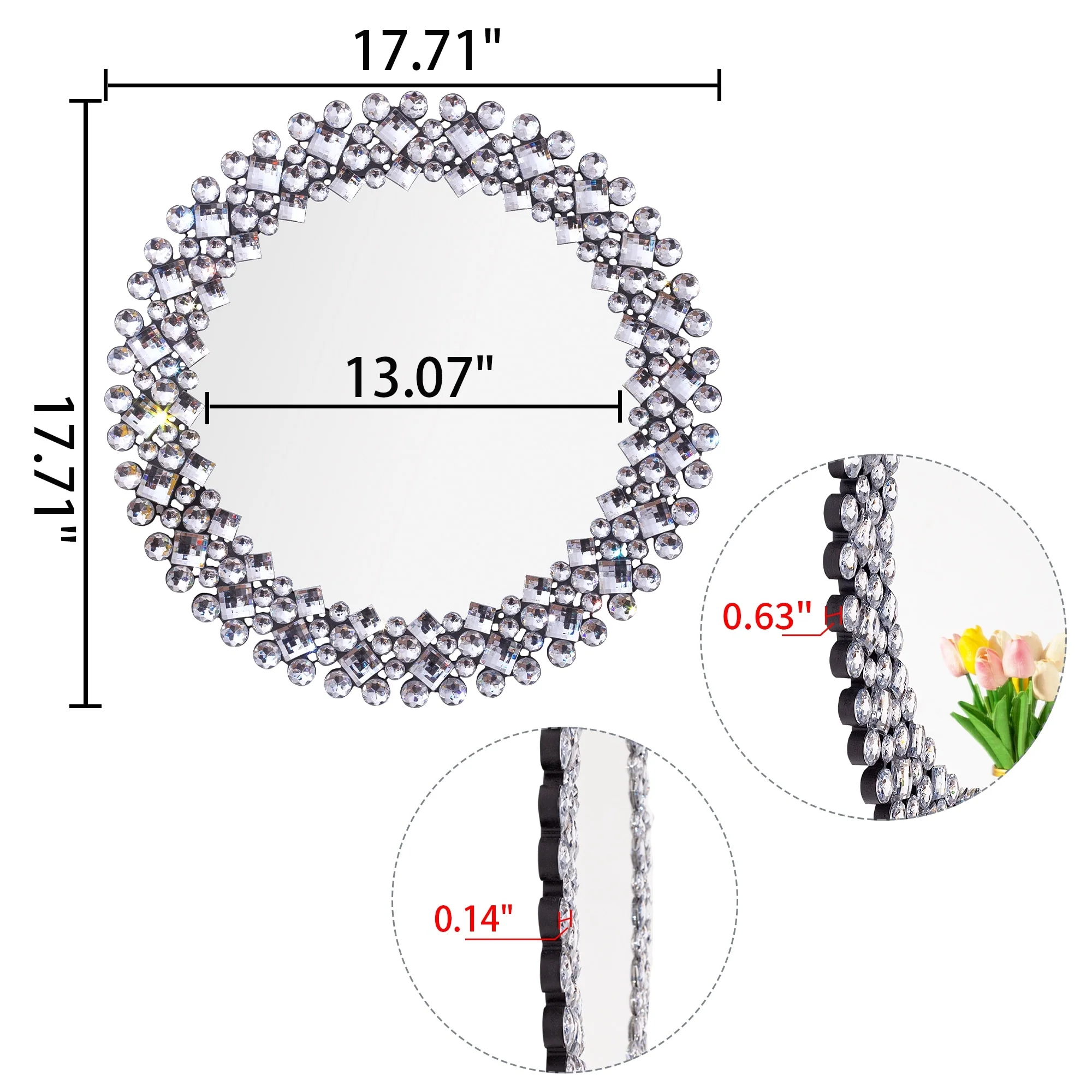 Modern Round Wall Mirror, Crystal Accent Decorative Mirror for Living Room, Bedroom and Entryway - Image 17