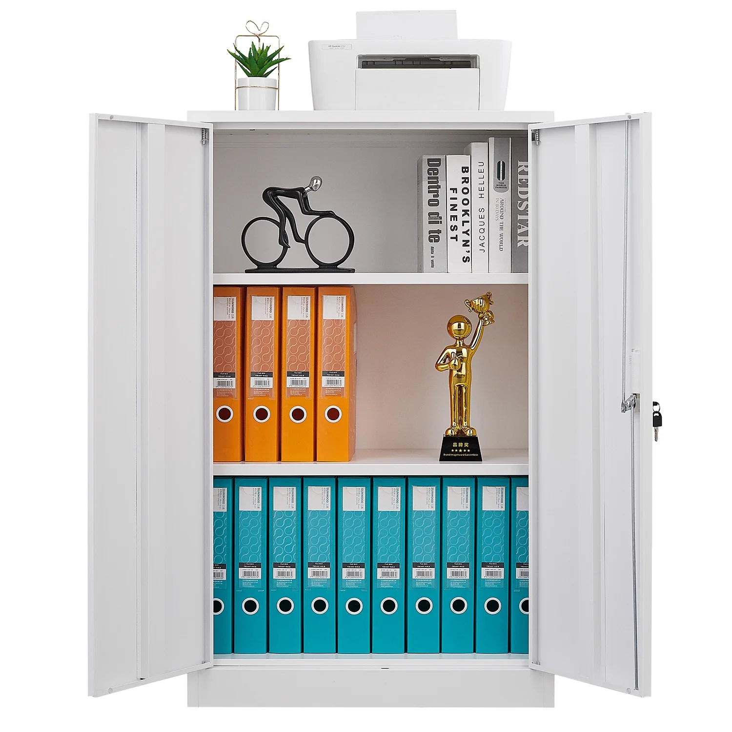 Metal Storage Cabinet with Locking Doors and Adjustable Shelf, Folding Filing Storage Cabinet, Rolling Storage Locker Cabinet for Home Office,School,Garage, White - Image 6