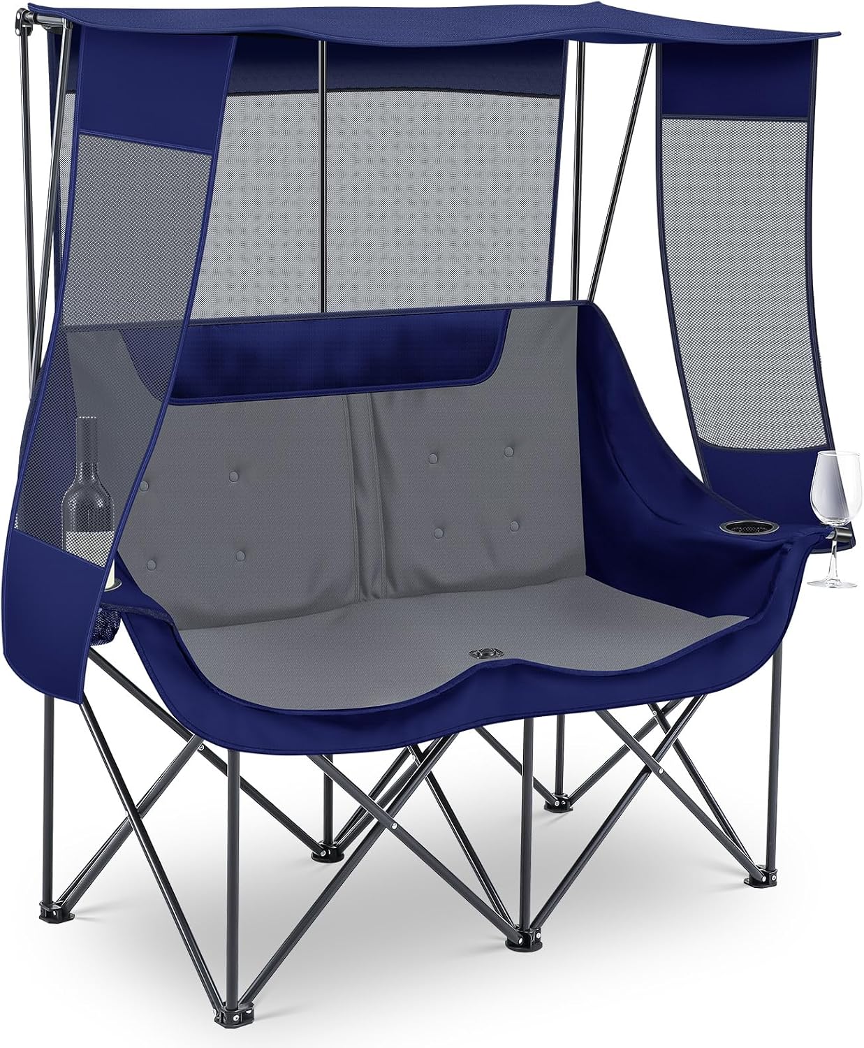 Double Camping Chair with Canopy 660lbs Heavy Duty, Black and Grey