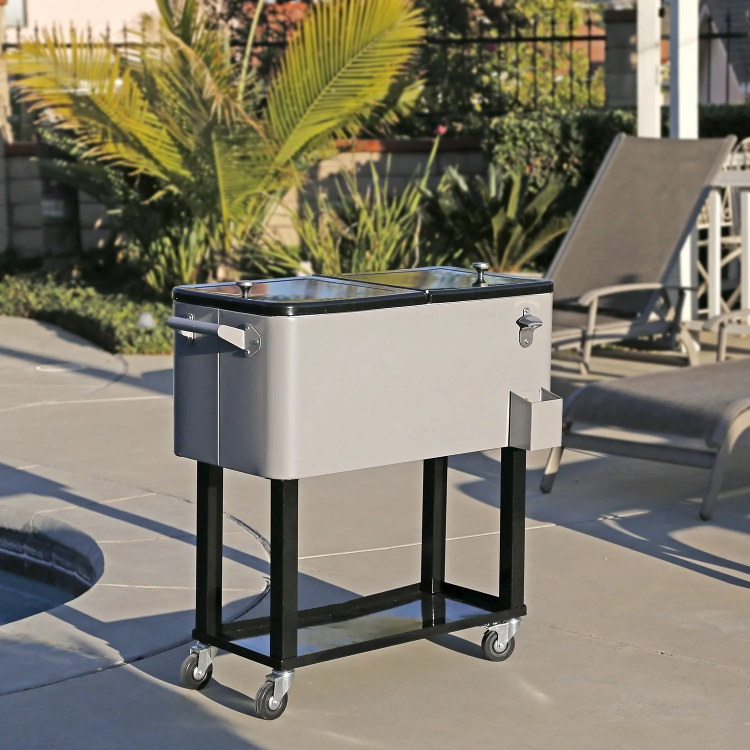 Home Aesthetics Grey 80 Qt Quart Rolling Cooler Ice Chest Beverage Bar for Patio - Image 5