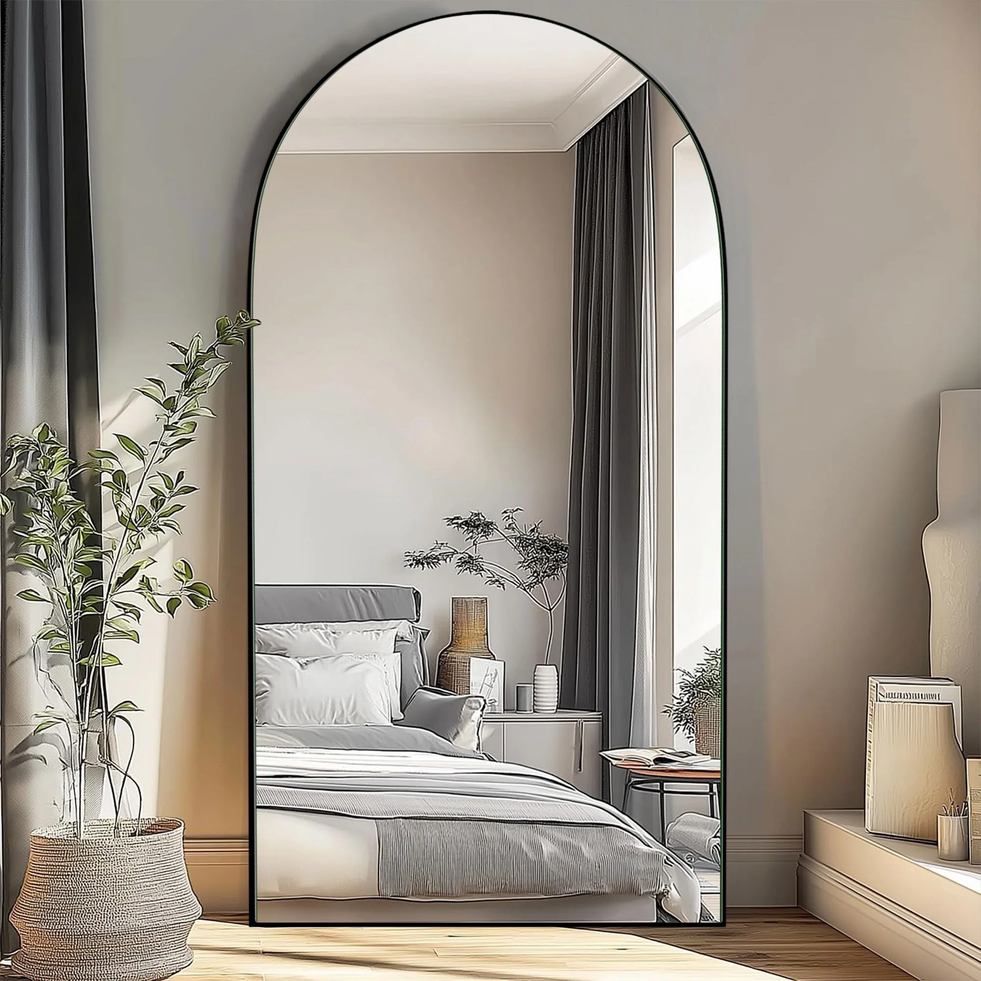 Arched Full Length Wood Floor Mirror, Full Body Standing and Wall Mounted Mirror for Bedroom, Living Room and Home Decor - Image 40