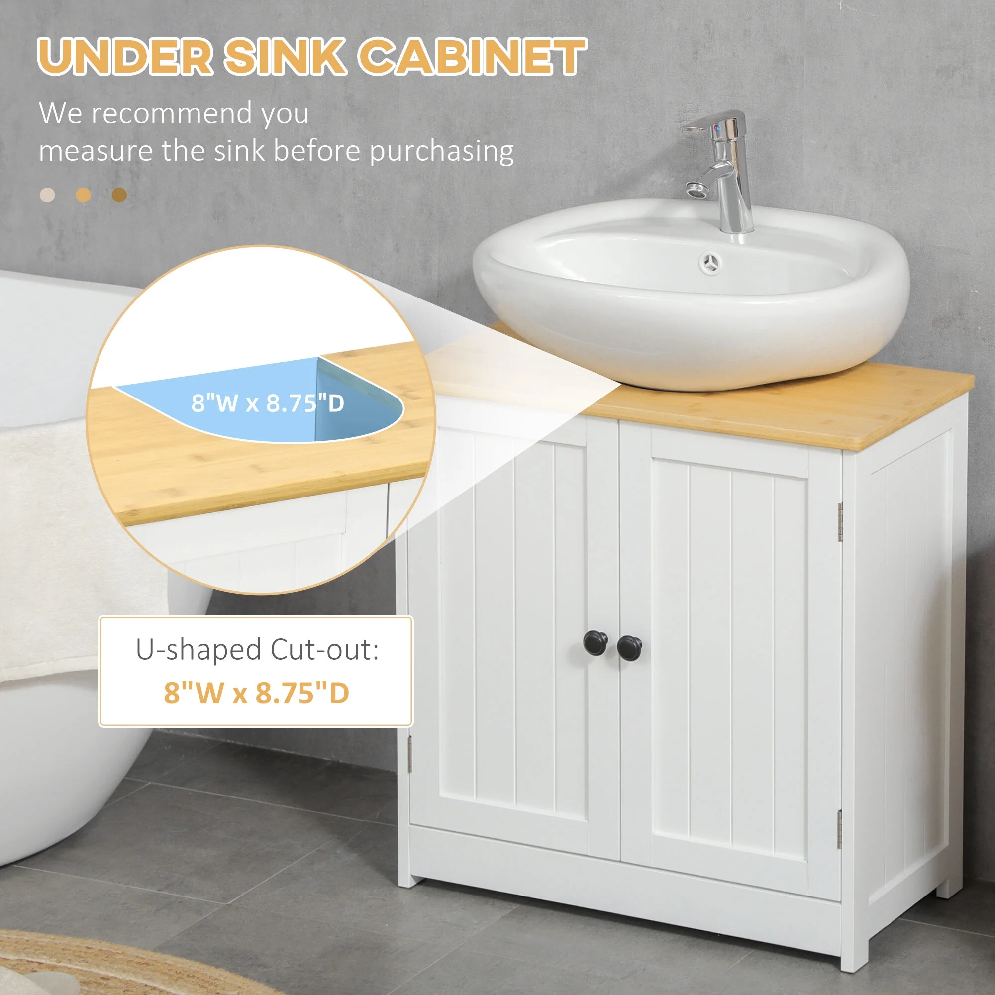 Kleankin Modern Bathroom Under Sink Cabinet,Bathroom Vanity for Wall Mount Sink,Storage Cabinet with Double Doors and Adjustable Shelf,White,White Mdf Bath Faucets Bathroom Storage - Image 6