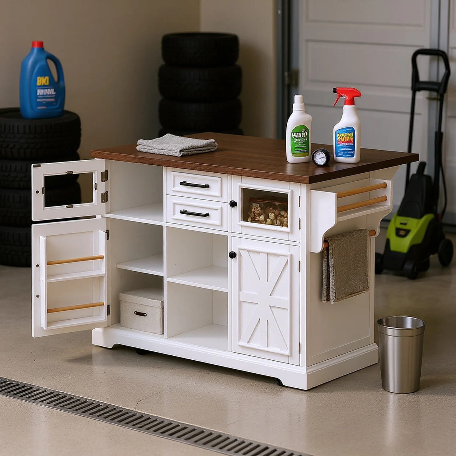 Homy Casa Rolling Garage Storage Cabinet with Drop Leaf, Charging Station for Office Gym, School - Image 4