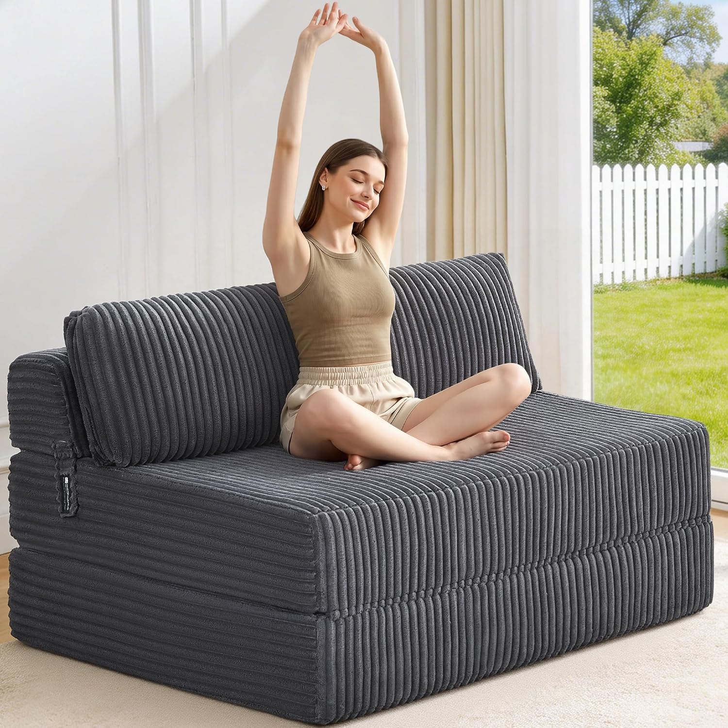Folding Sofa Bed Convertible 4 in 1 Sleeper Chair Gray Single - Image 11