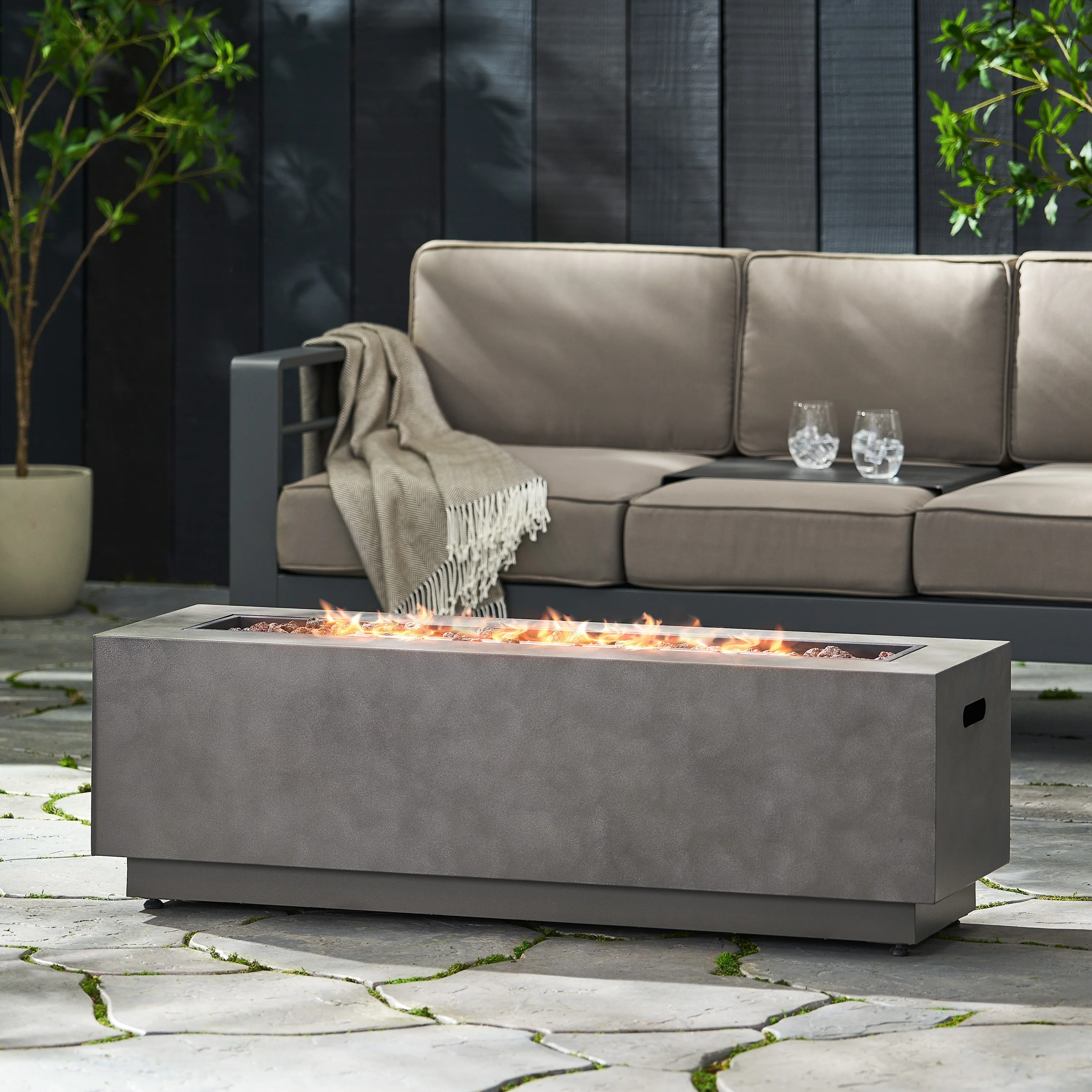 Christopher Knight Home Wellington Outdoor 50,000 BTU Rectangular Fire Pit (No Tank Holder) by Brushed Brown - Image 3