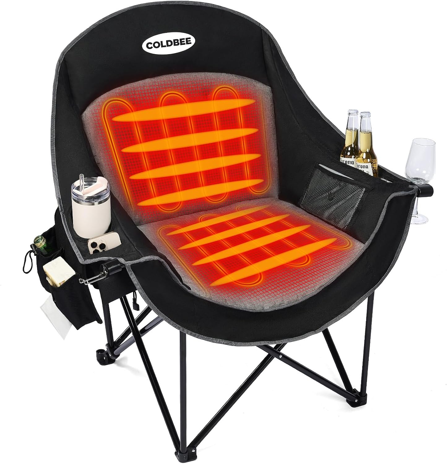 2PCS Oversized Camping Chairs, Heavy Duty Padded, Thick Headrest, Black - Image 9
