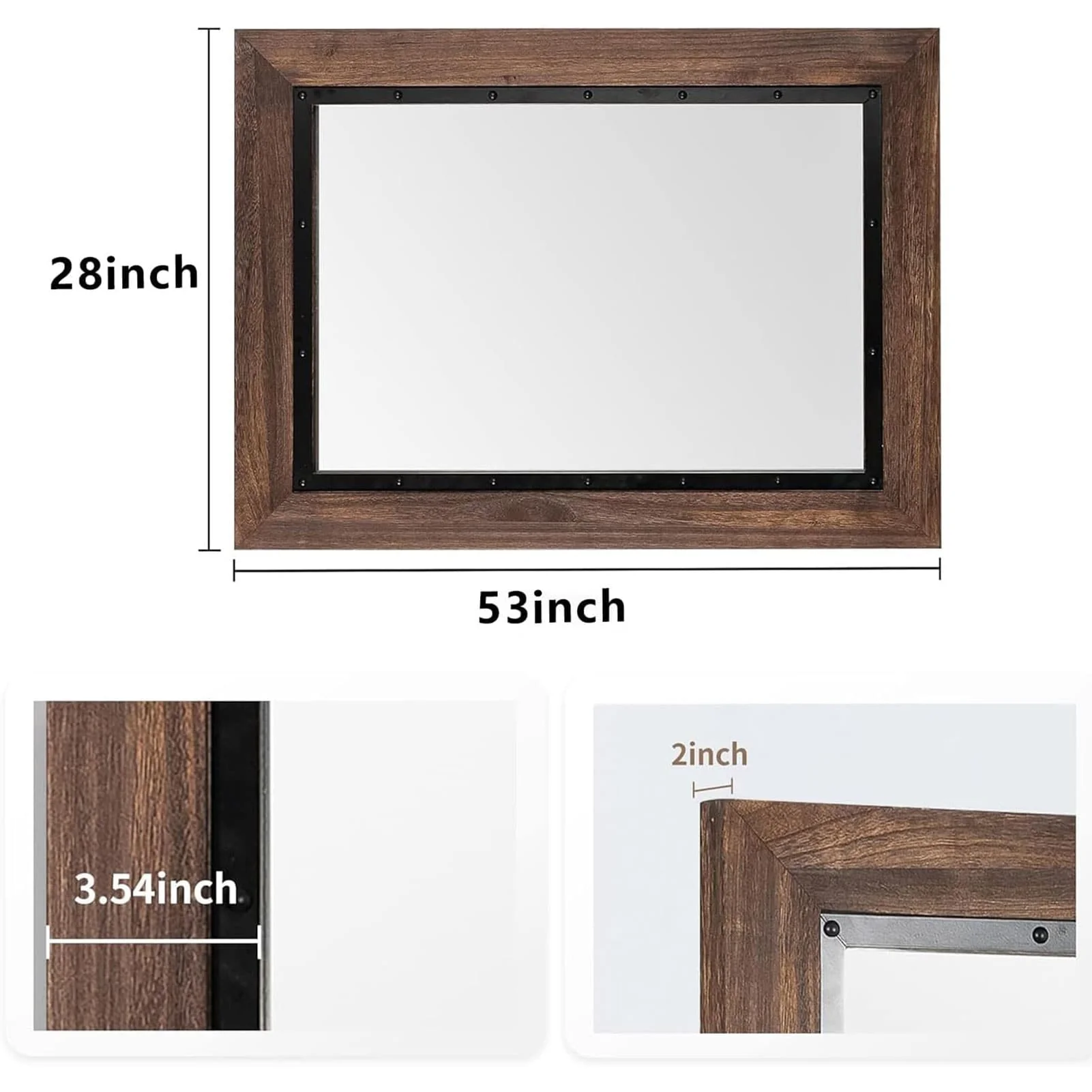 Rustic Wood and Iron Framed Bathroom Vanity Mirror, Wall Mounted Farmhouse Mirror for Bathroom and Bedroom - Image 5