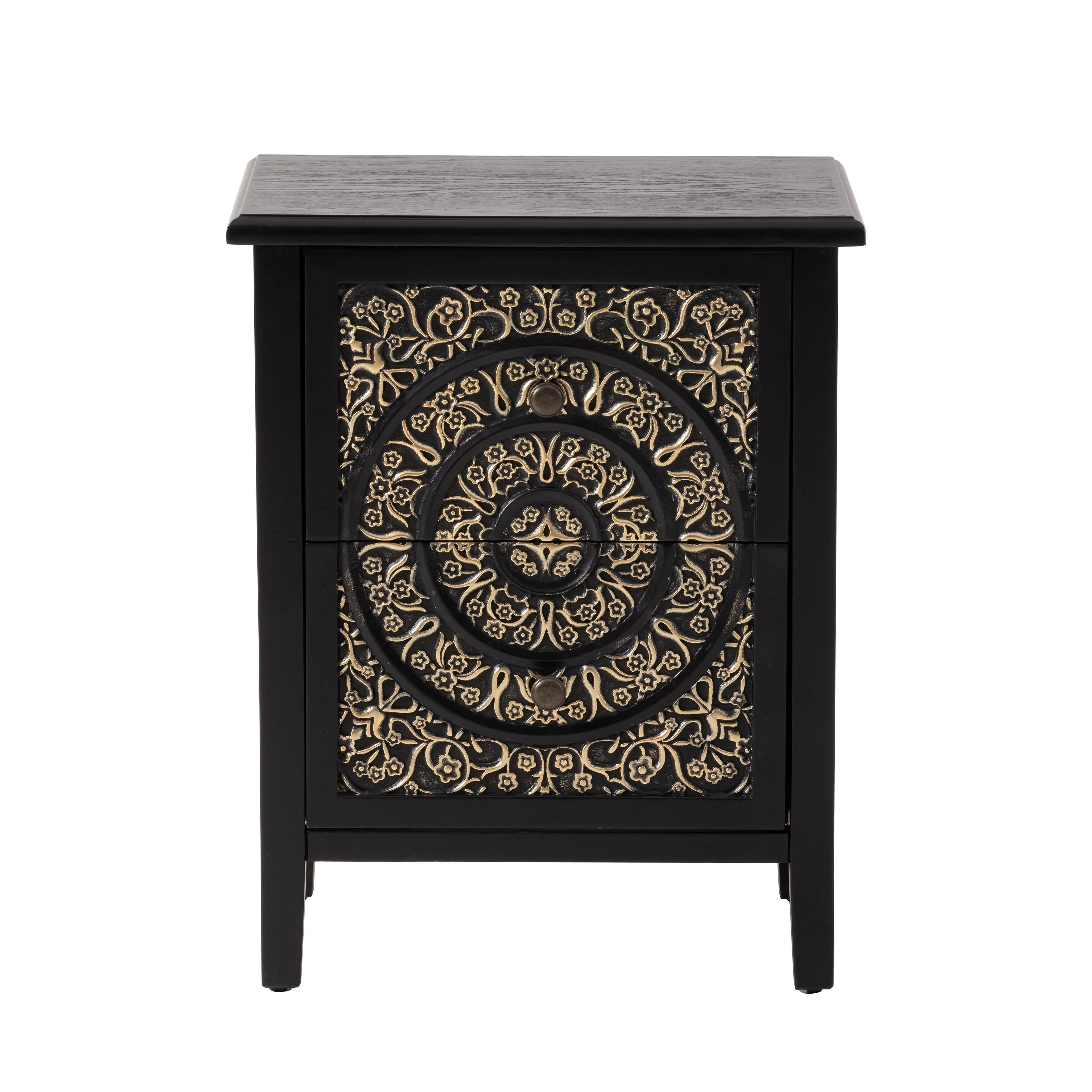 Farmhouse Fully Assembled Nightstand with 2 Drawers, Flower Motif End Table for Small Spaces - Image 14