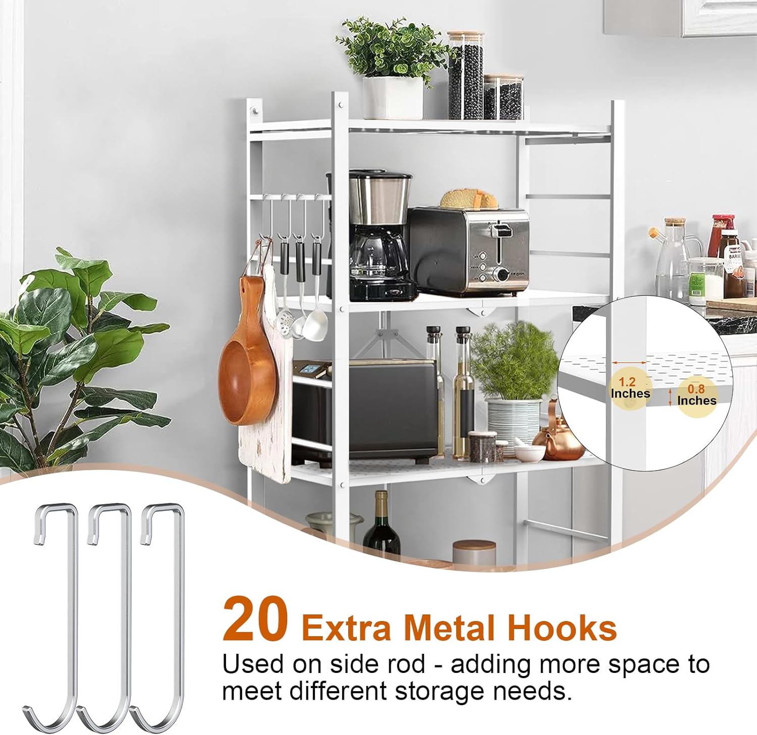 Storage Shelves with 20 Hooks, 4-Tier Foldable Shelves for Storage, Folding Shelf Unit Pantry Shelves with Wheels, Metal Shelving Storage Rack Shelf for Kitchen Garage Home, Black - No Assembly - Image 30