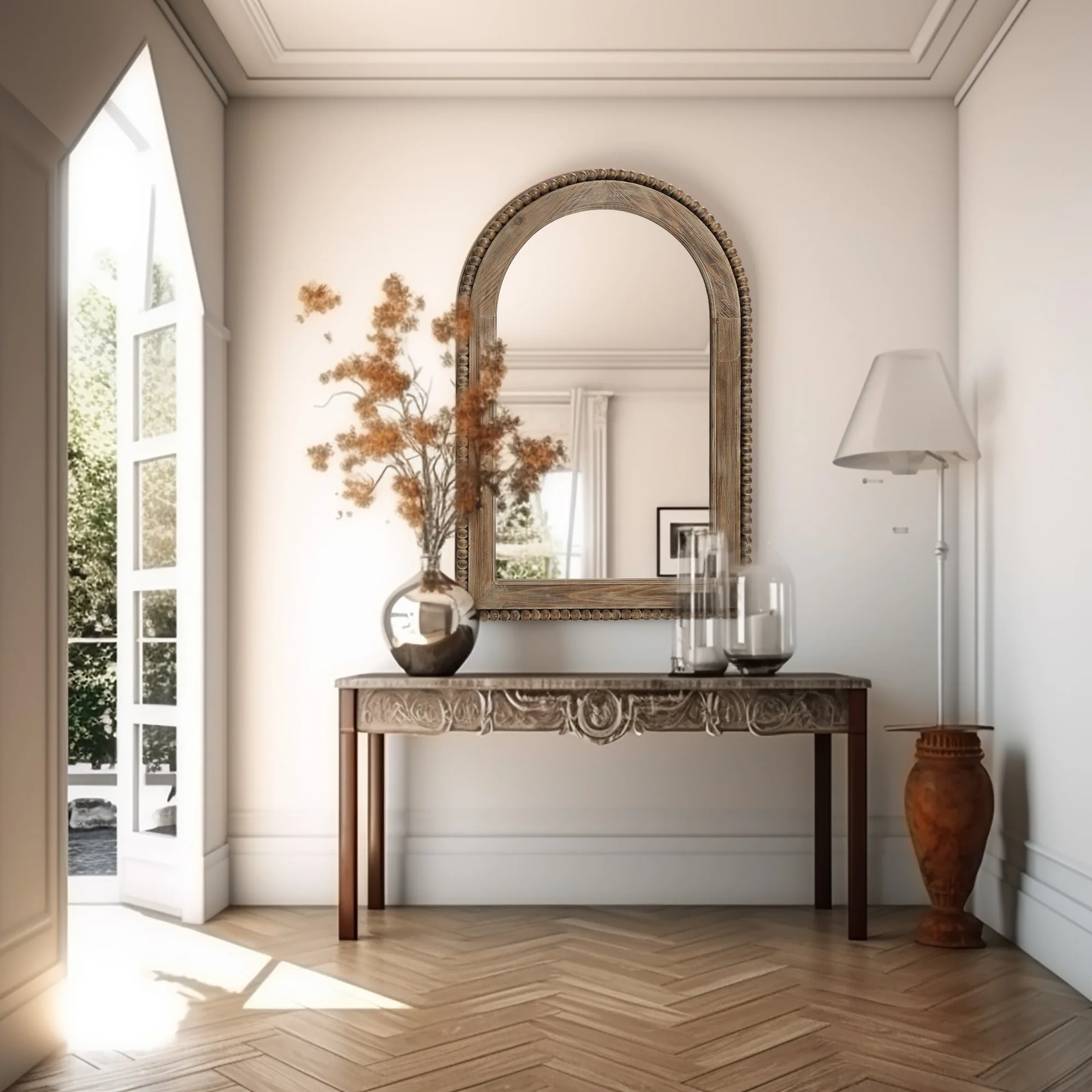 Wood Framed Arch Window Wall Mirror, Bathroom Wall Mirror - 39.25 H x 25.87 W x 1.5 D - Image 3