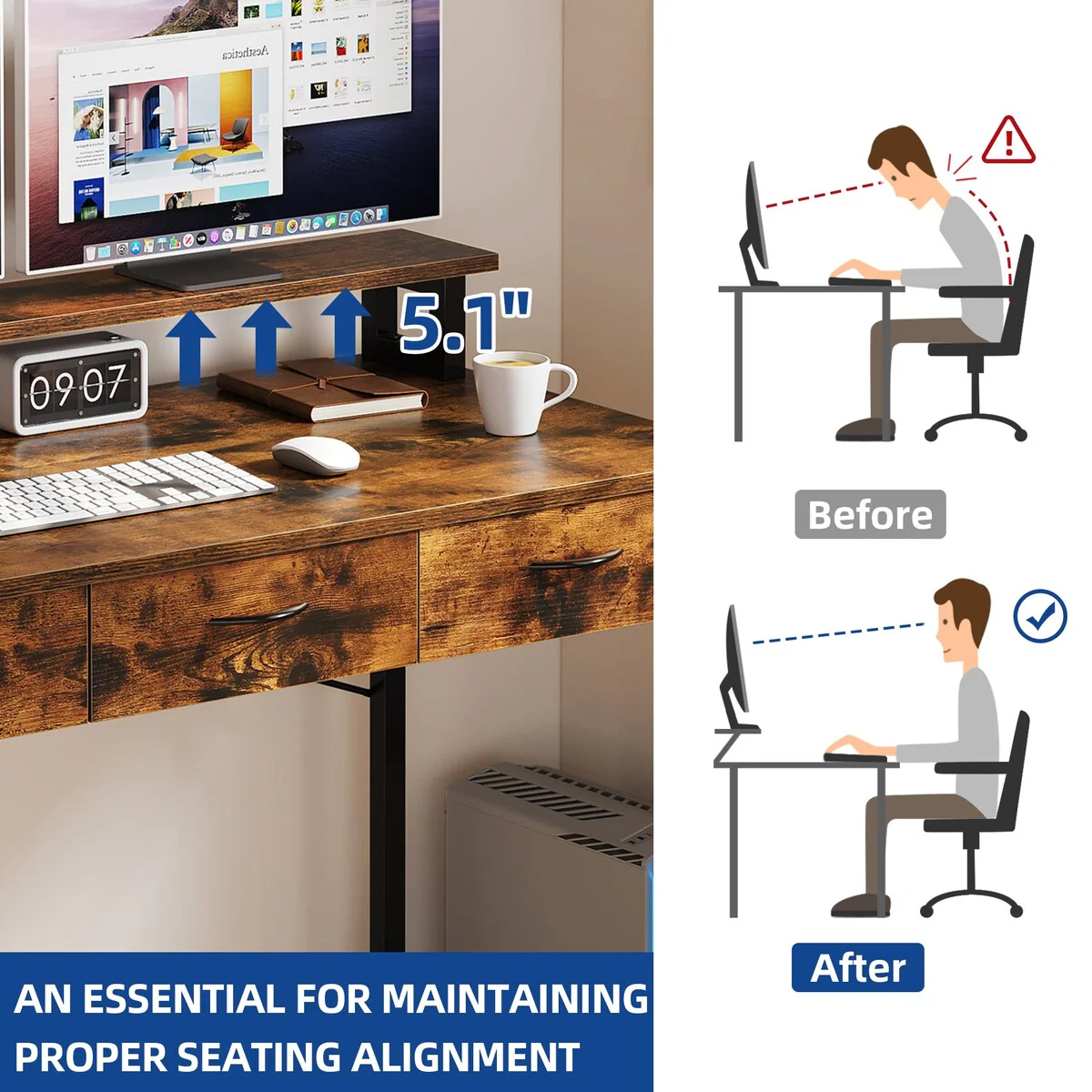 Small Computer Desk with Fabric Drawers and Monitor Stand, Compact Home Office Workstation for Small Spaces - Image 10