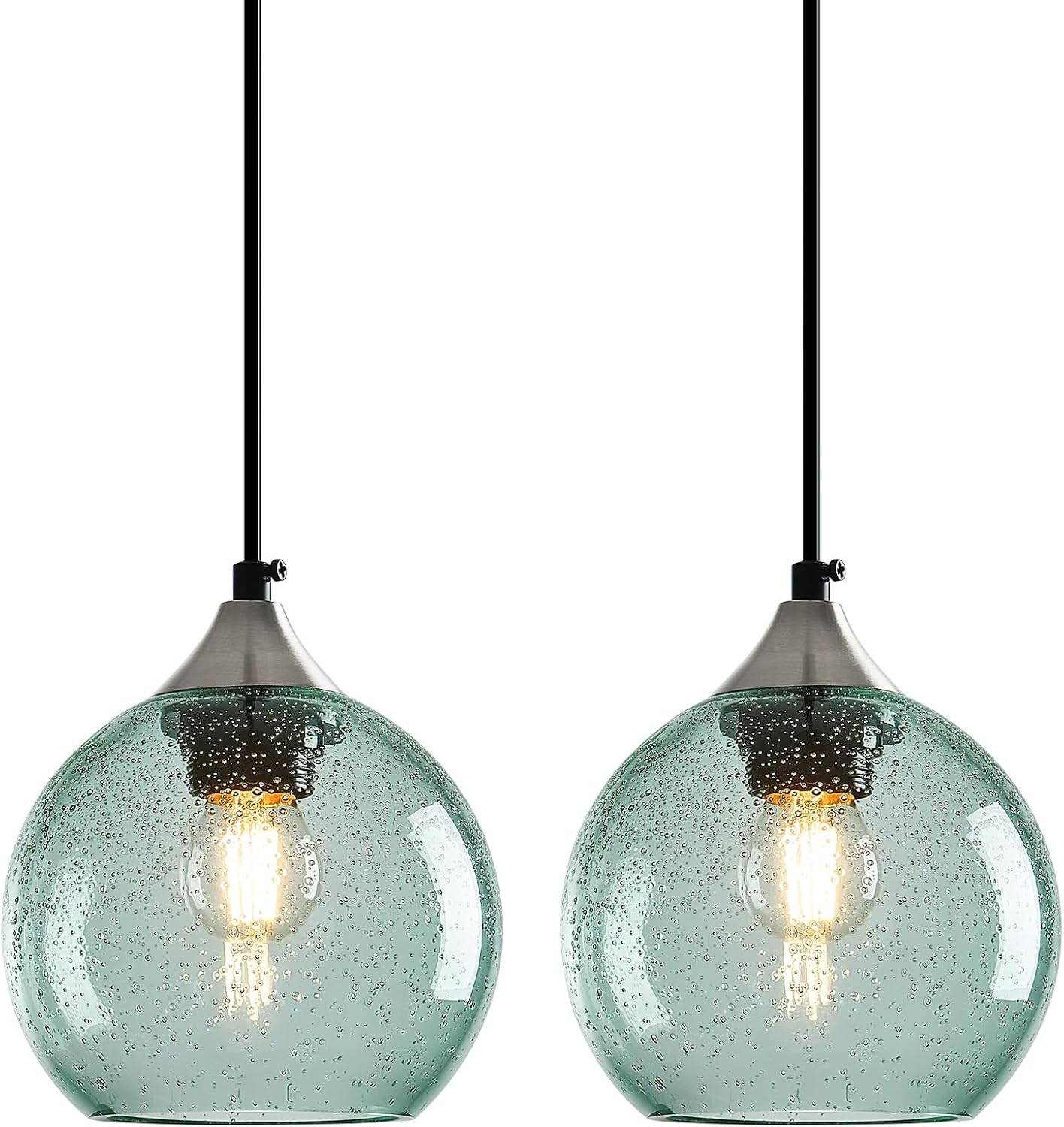 Amber Pendant Lights Kitchen Island 3 Pack, 5.9 in Seeded Glass Globe - Image 66