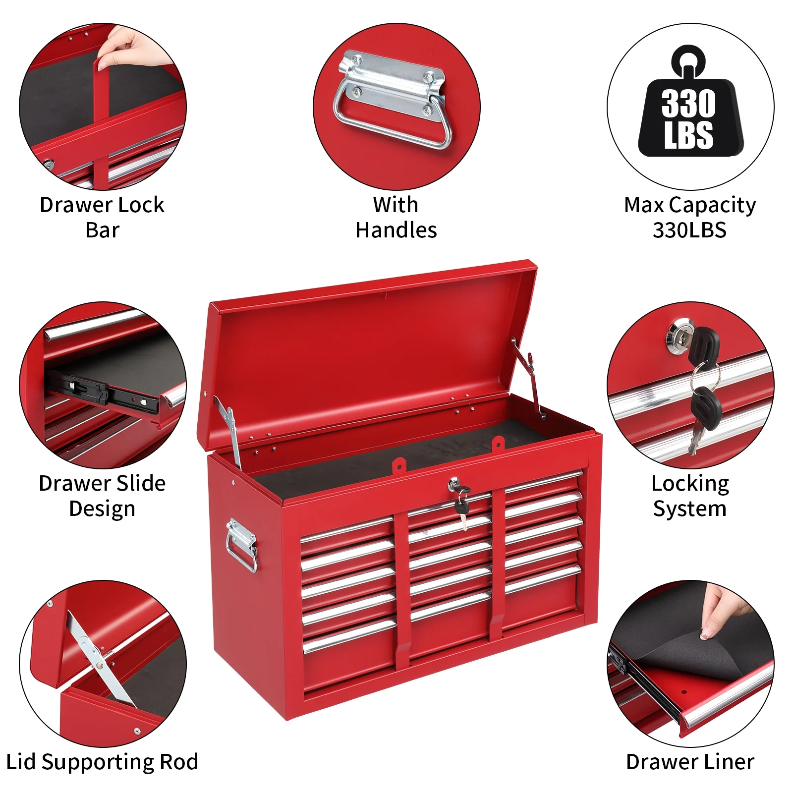 Ktaxon Tool Box, Portable 5 Drawer Steel Toolbox with Top Storage Tray & Carrying Handle, for Garage Trunk Household, Black - Image 21