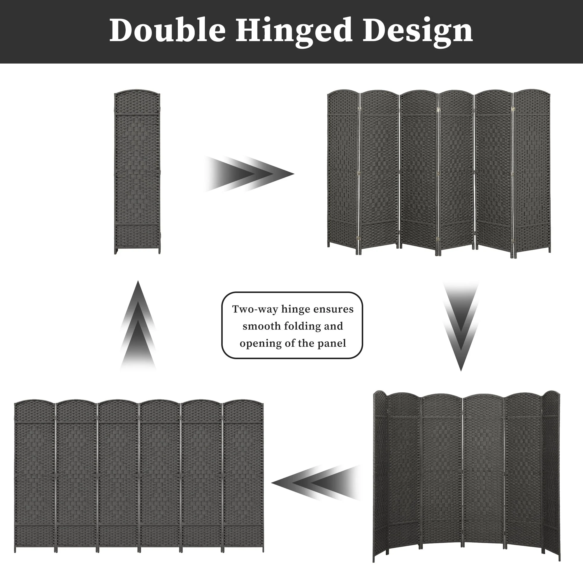 6 FT Tall Woven Fiber Room Divider, Freestanding Folding Privacy Screen - Image 24