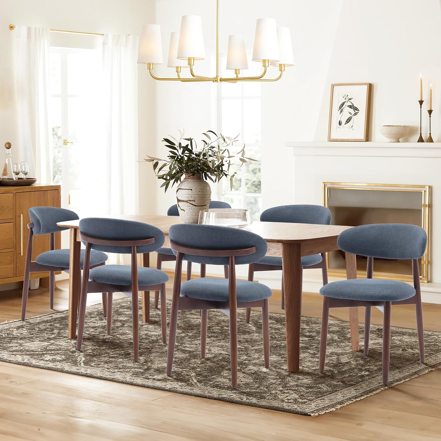Wooden Dining Chairs Set of 6, Upholstered Kitchen Side Chair, Camel - Image 8