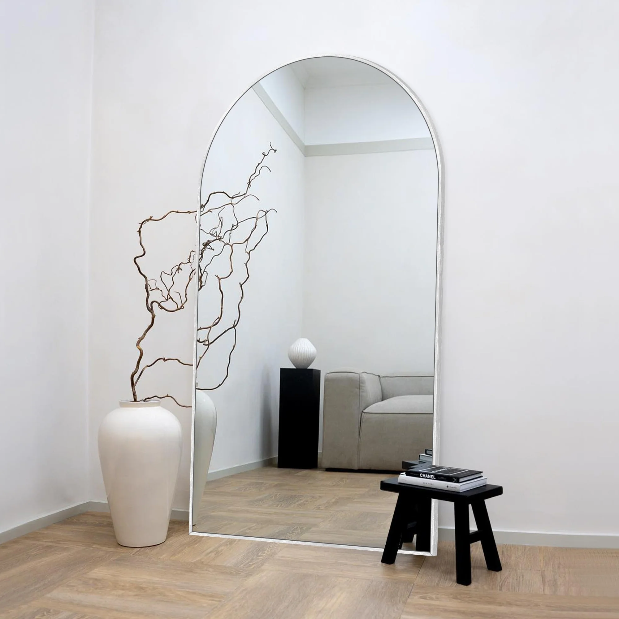 Modern Arched Full Length Floor Mirror, Aluminum Alloy Frame Standing Full Body Mirror - Image 12