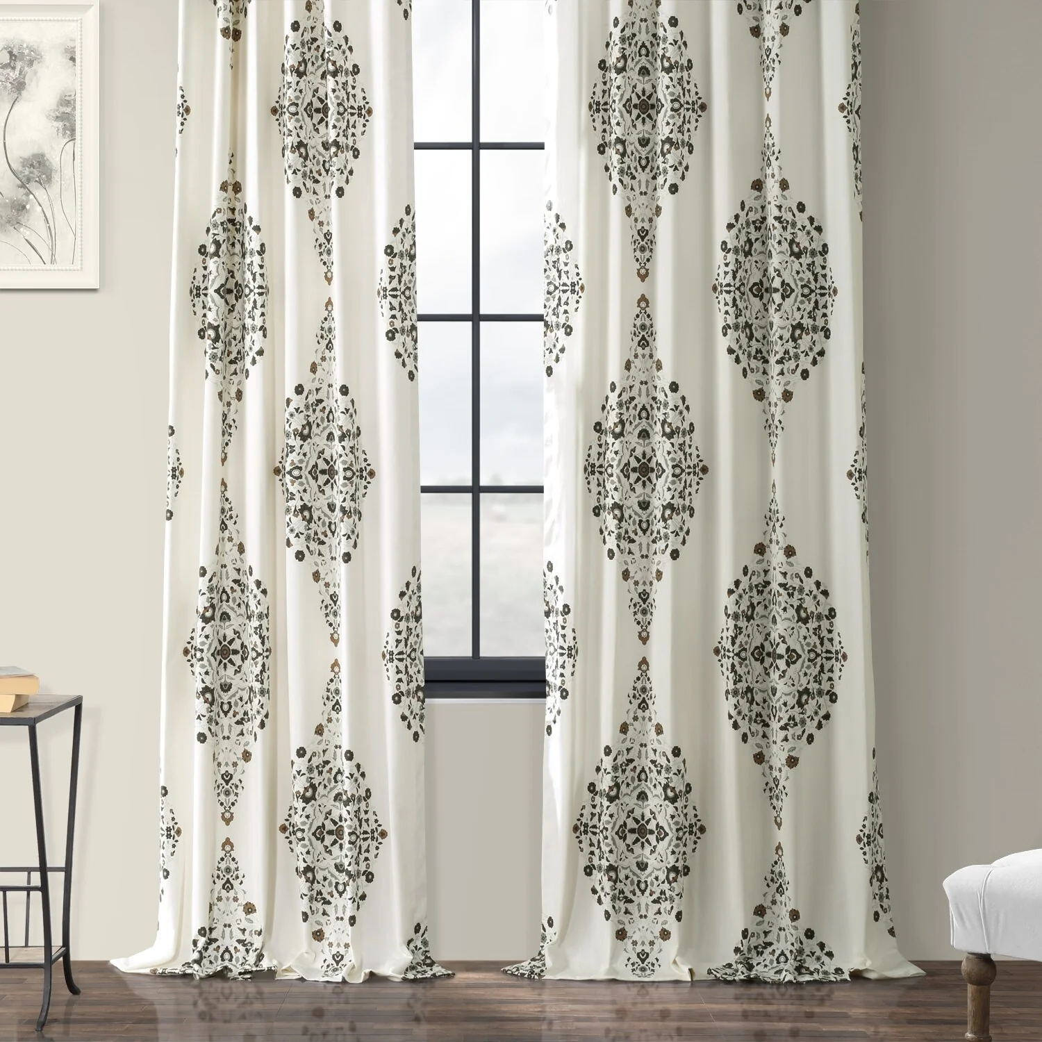 Medallion Damask Printed Cotton Room Darkening Curtain Panel, 1 Piece - Image 21