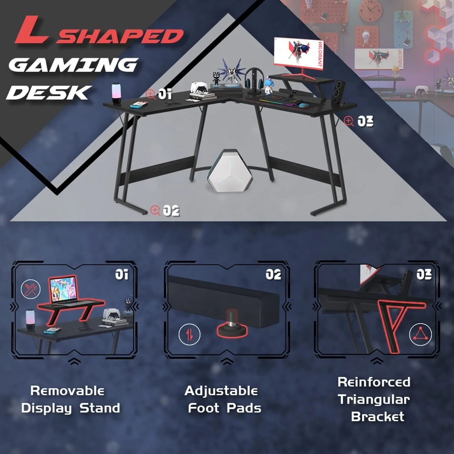 L Shaped Gaming Desk, Corner Computer PC Workstation for Gaming, Home Office and Study - Image 9