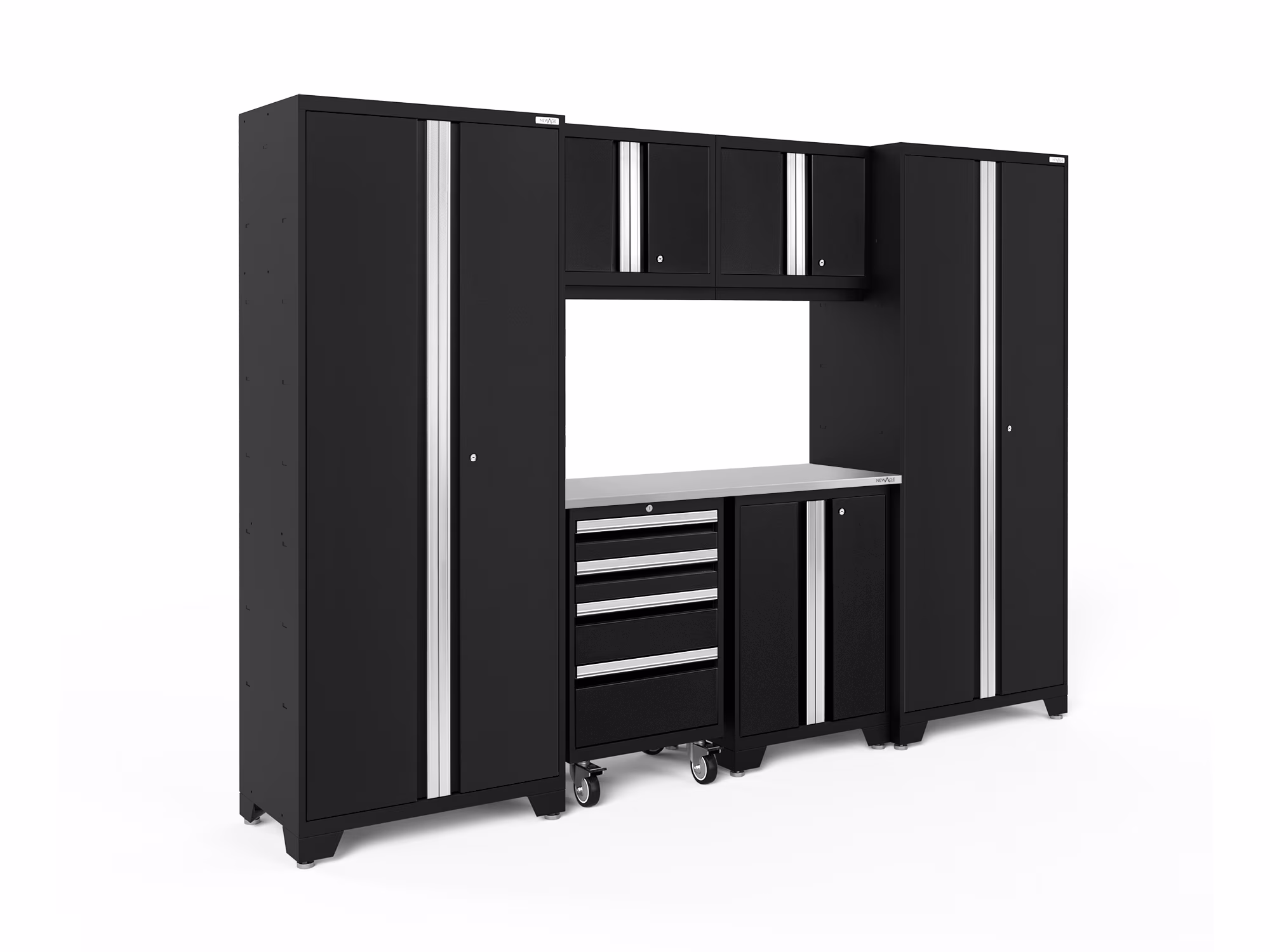 NEWAGE PRODUCTS INC. Bold Steel 7-Piece Garage Storage Cabinet Set Black with Bamboo Worktop - Image 3