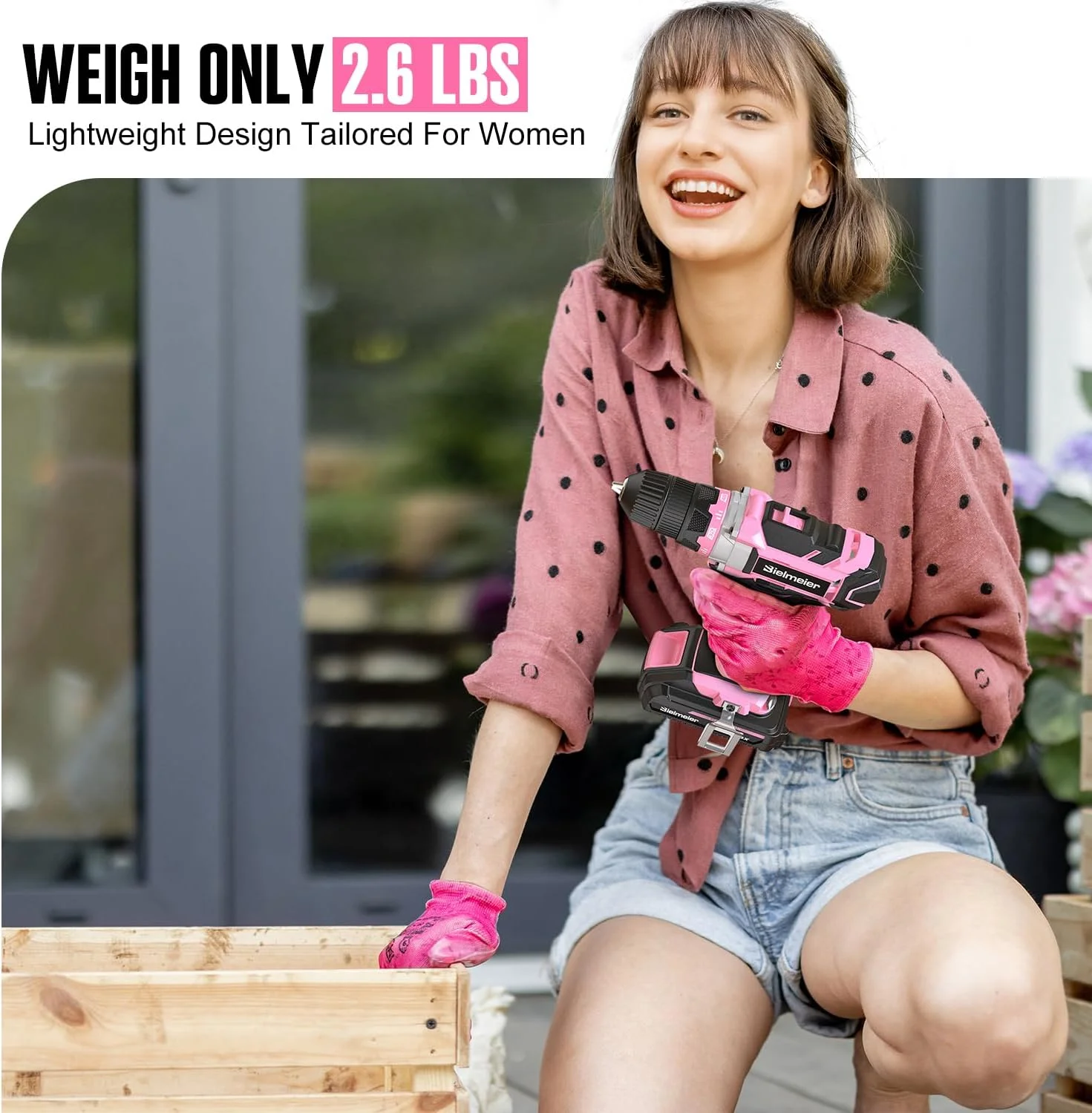 20V 236Pcs Cordless Pink Drill Set - Essential Women's Pink Tool Set, Lady's Basic Home Tool Kit with Pink Tool Bag - All in One Pink Tool Kit Ideal for DIY, Home Improvement - Image 5