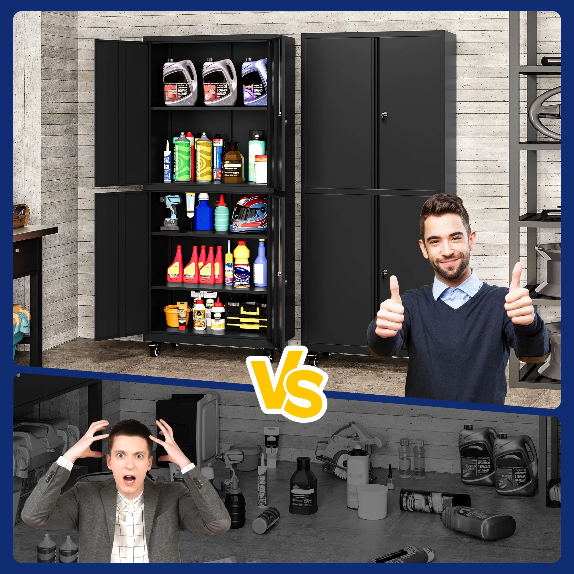 AUHUP 73" Rolling Garage Storage Cabinets with 3 Adjustable Shelves, Metal Storage Cabinet with Wheels, Black Gray Tool Cabinet for Garage,Home,Warehouse,Workshop - Image 24