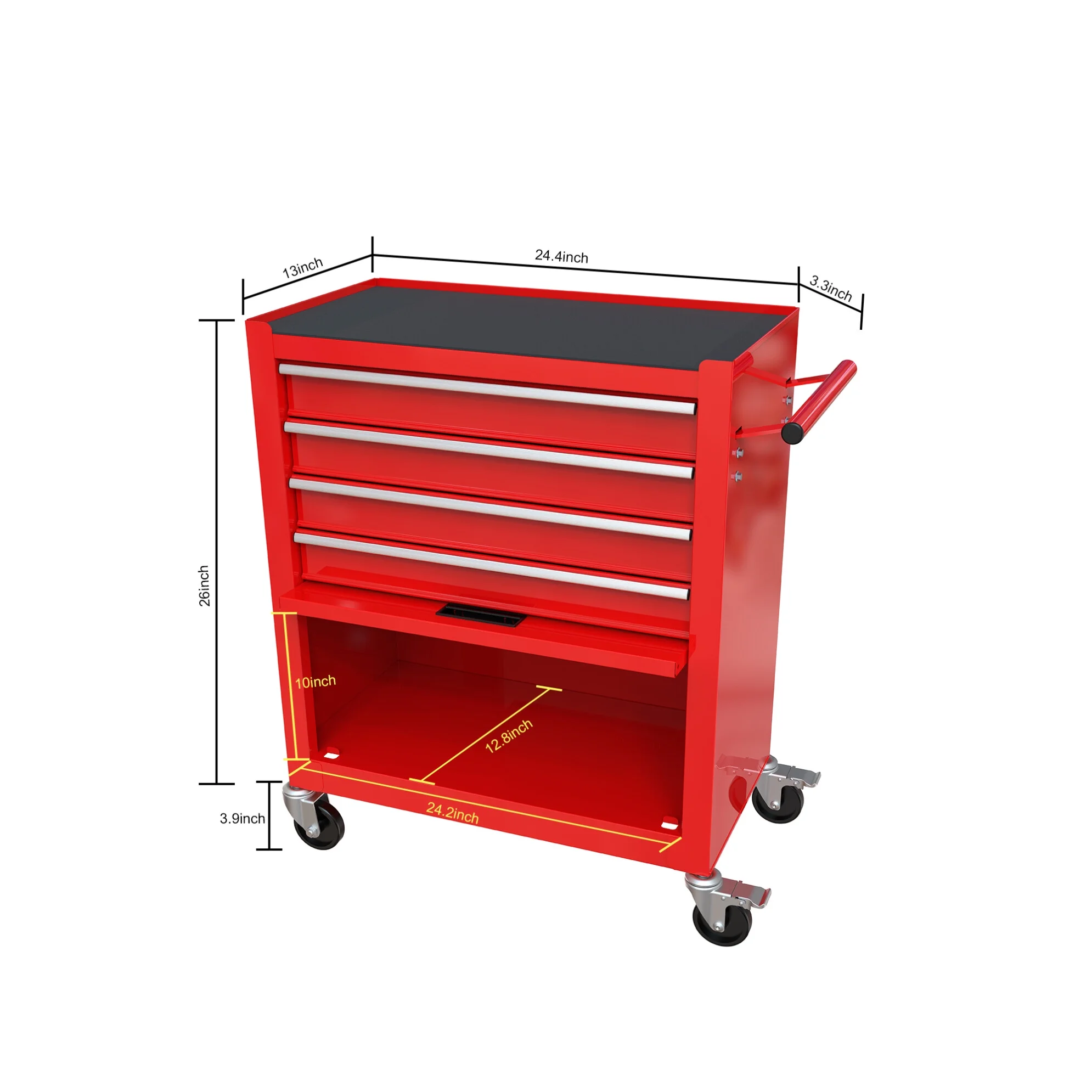 4 Drawers Rolling Tool Chest, High Capacity Tool Box with Tool Sets, Tool Chest with Lockable System and Wheels, Utility Tool Storage Cart for Workshop Mechanics Garage (Black) - Image 14