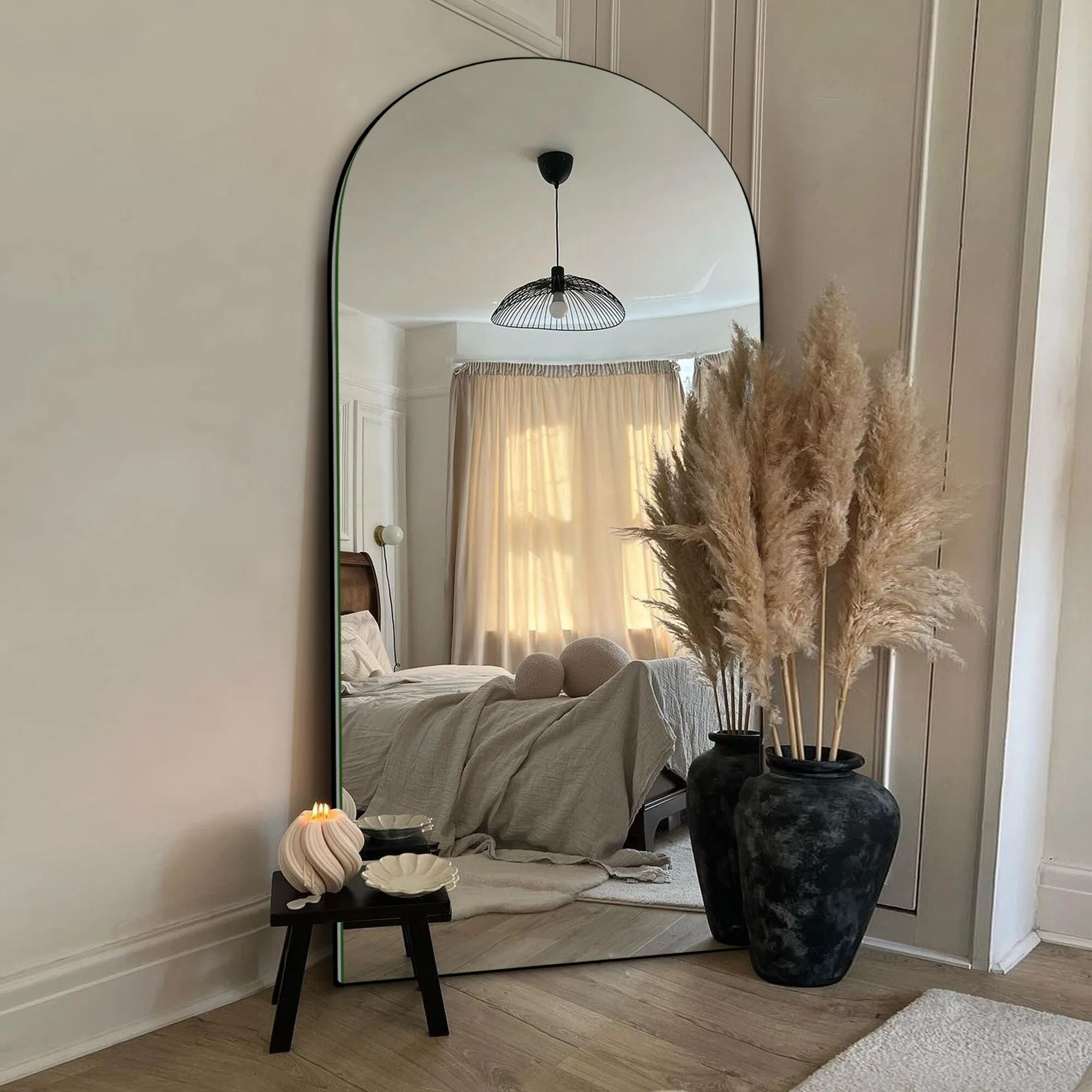 Arched Full Length Wood Floor Mirror, Full Body Standing and Wall Mounted Mirror for Bedroom, Living Room and Home Decor - Image 34