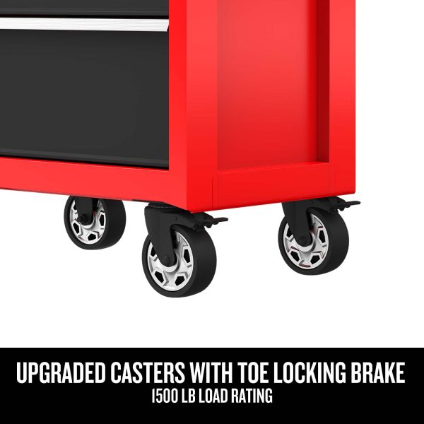 26-Inch W x 36.5-Inch H 5-Drawer Steel Rolling Tool Cabinet, Red - Image 3