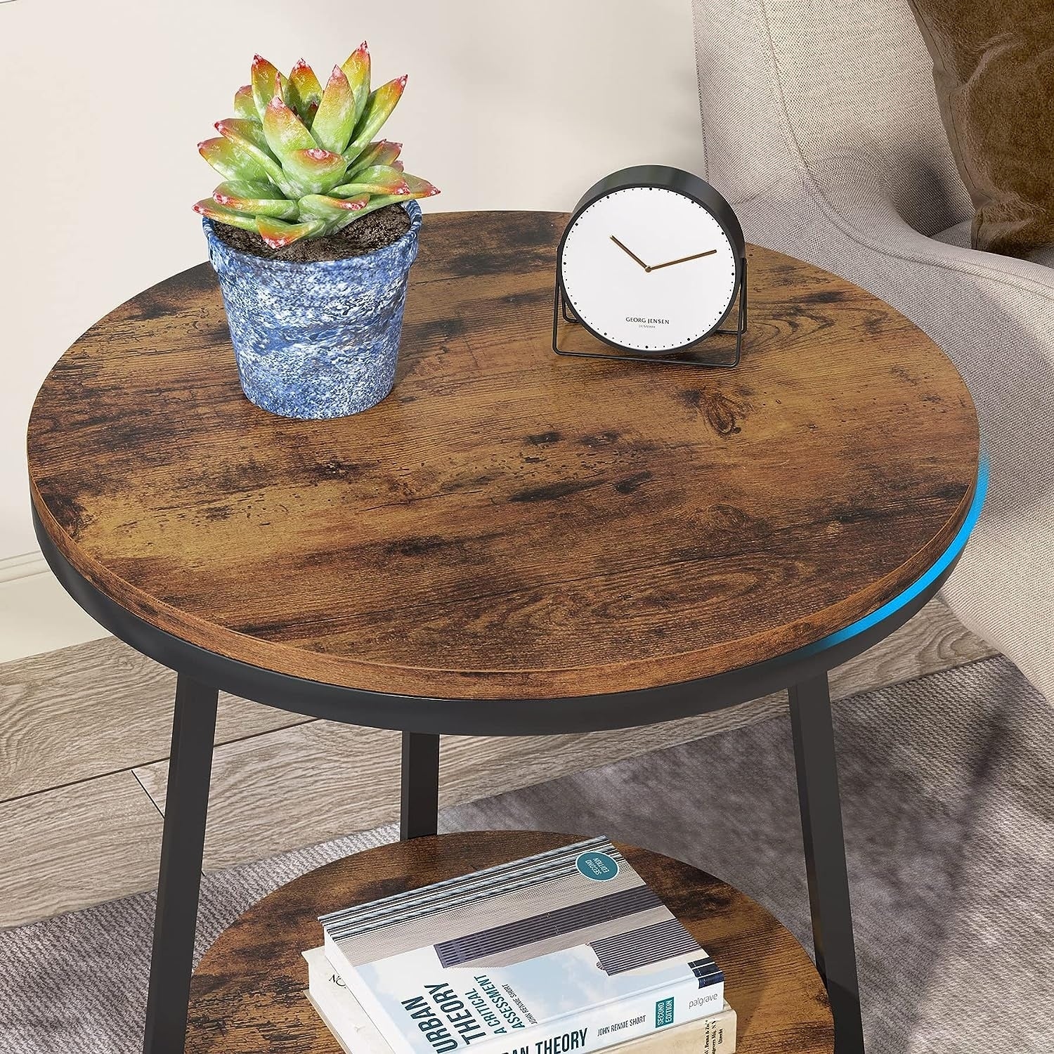 Industrial Round End Table, Small Side Table and Accent Coffee Table for Living Room and Bedroom - Image 7