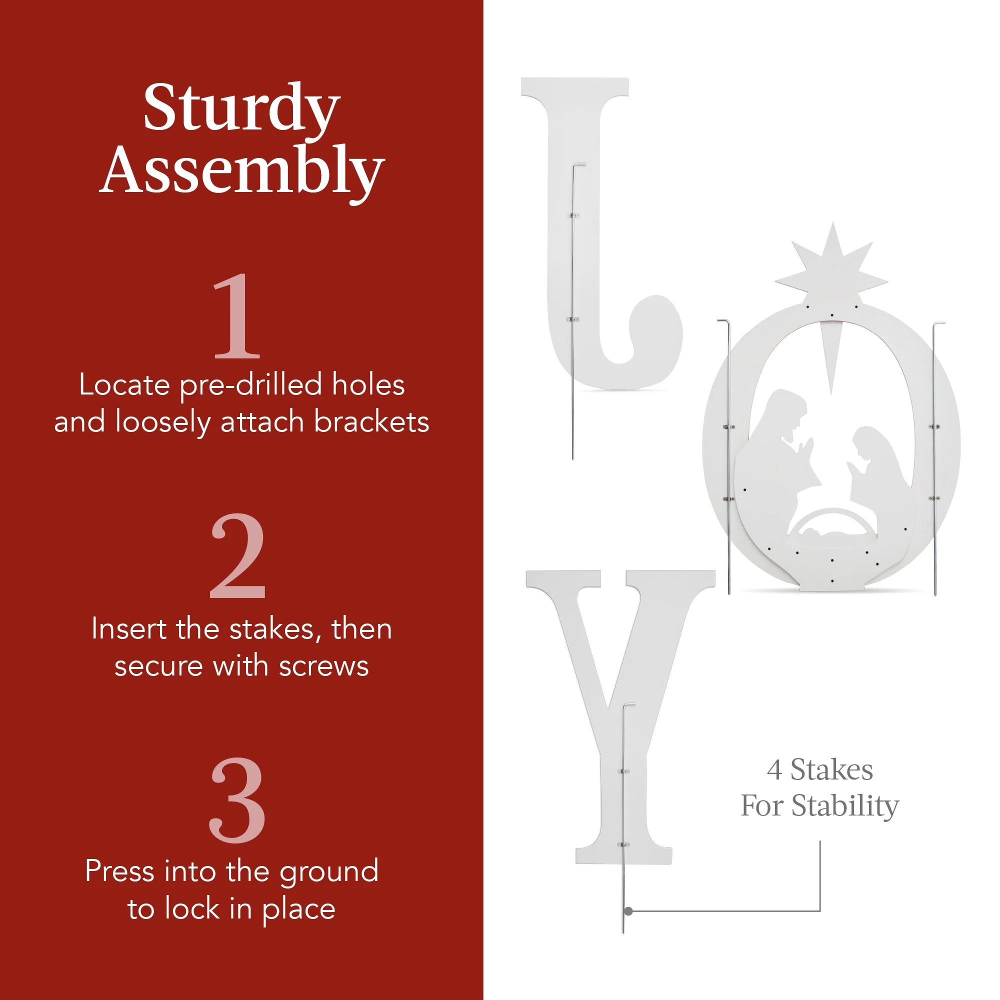Best Choice Products 46in Outdoor JOY Christmas Nativity Decoration w/ Weather Resistant PVC, Ground Stakes - Red/White - Image 14