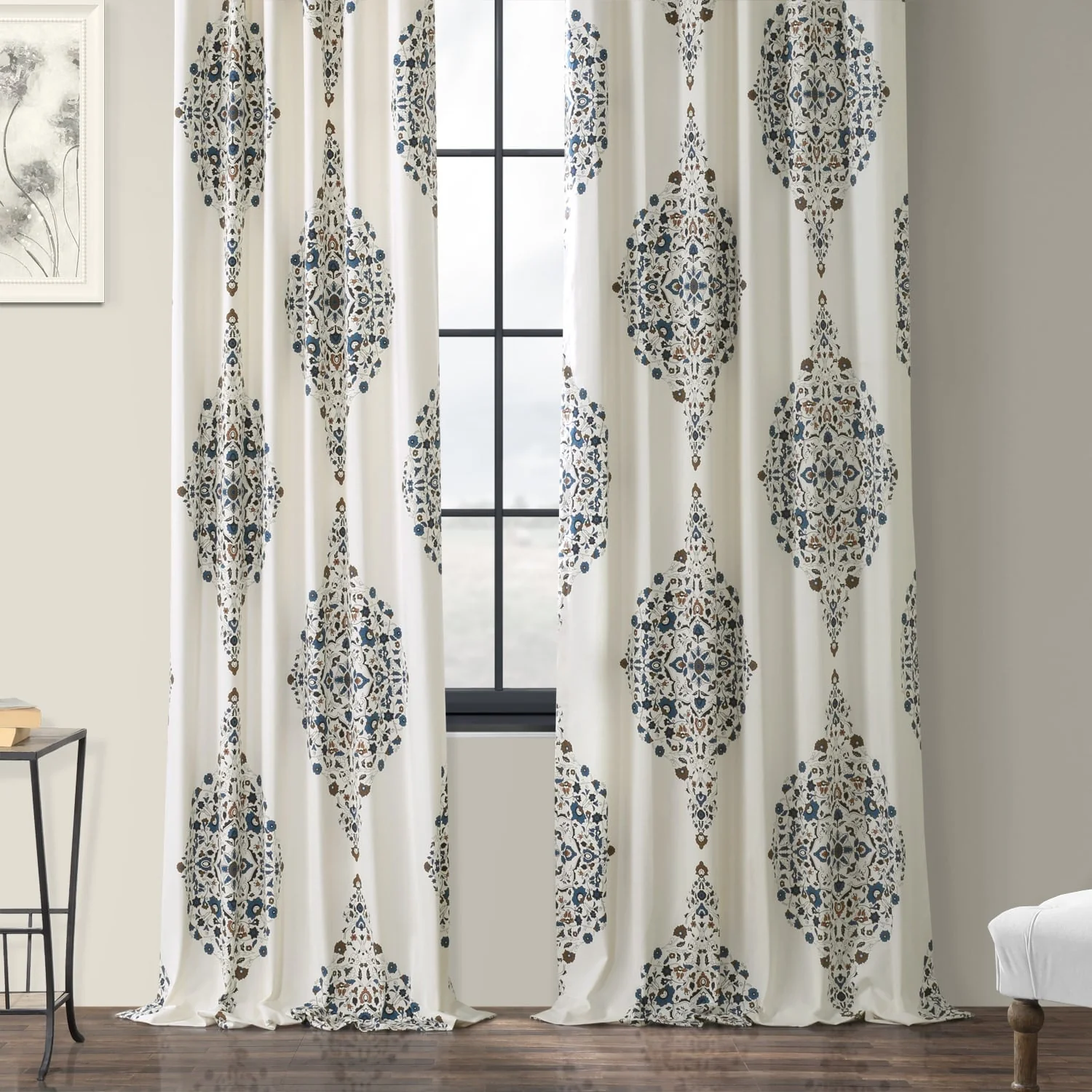 Medallion Damask Printed Cotton Room Darkening Curtain Panel, 1 Piece - Image 11