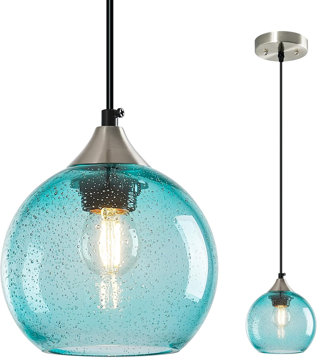 Amber Pendant Lights Kitchen Island 3 Pack, 5.9 in Seeded Glass Globe - Image 36