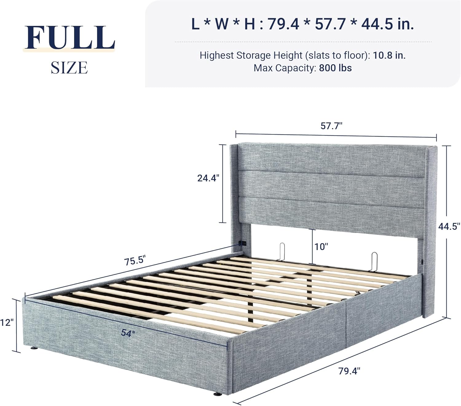 Queen Size Lift Up Storage Bed with Wingback Headboard, Upholstered Platform Bed Frame with Hidden Storage - Image 34