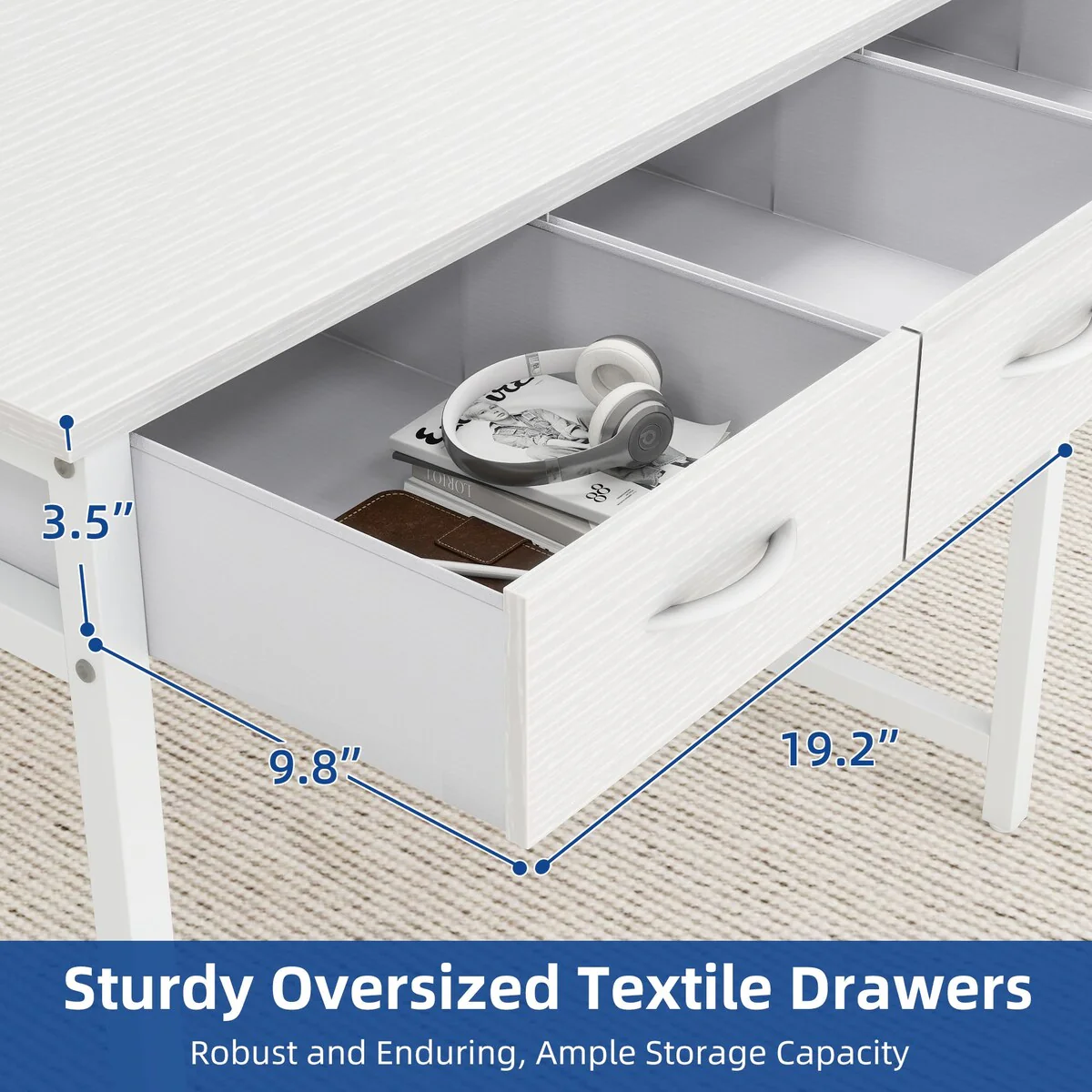 Small Computer Desk with Fabric Drawers and Monitor Stand, Compact Home Office Workstation for Small Spaces - Image 6
