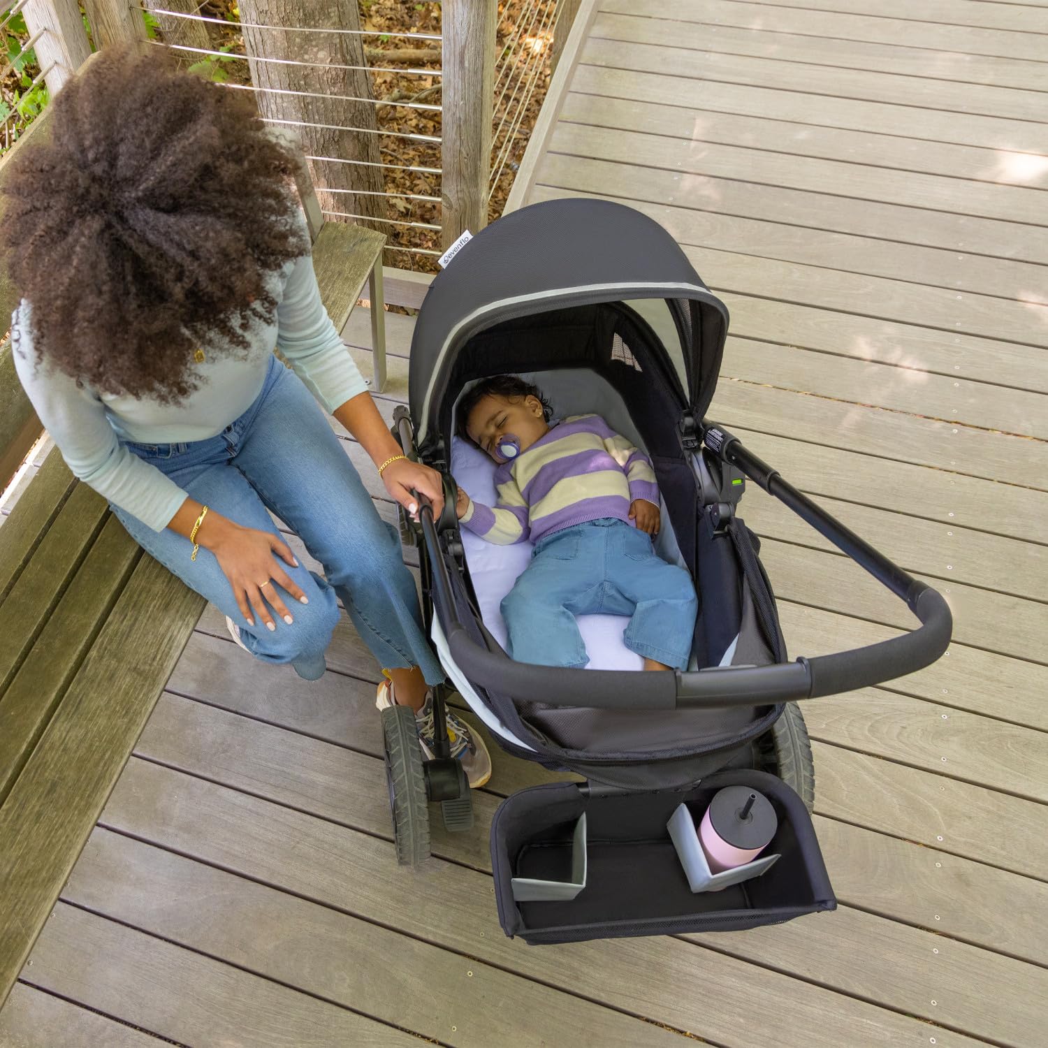 2-in-1 All-Terrain Baby Stroller Wagon with Canopy and Storage - Gray - Image 14
