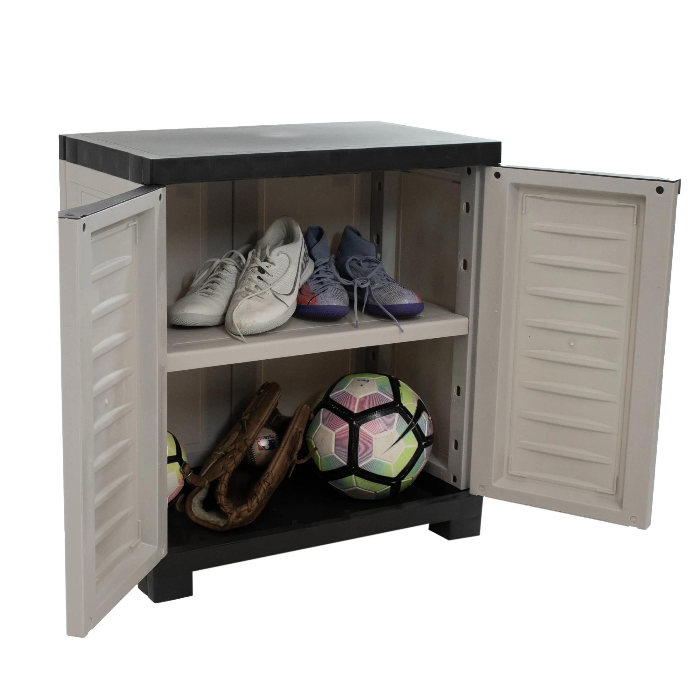 Sunnydaze Adjustable 25.5" Plastic 1-Shelf Freestanding Garage Storage Cabinet, Gray w/ Charcoal Trim - Image 12