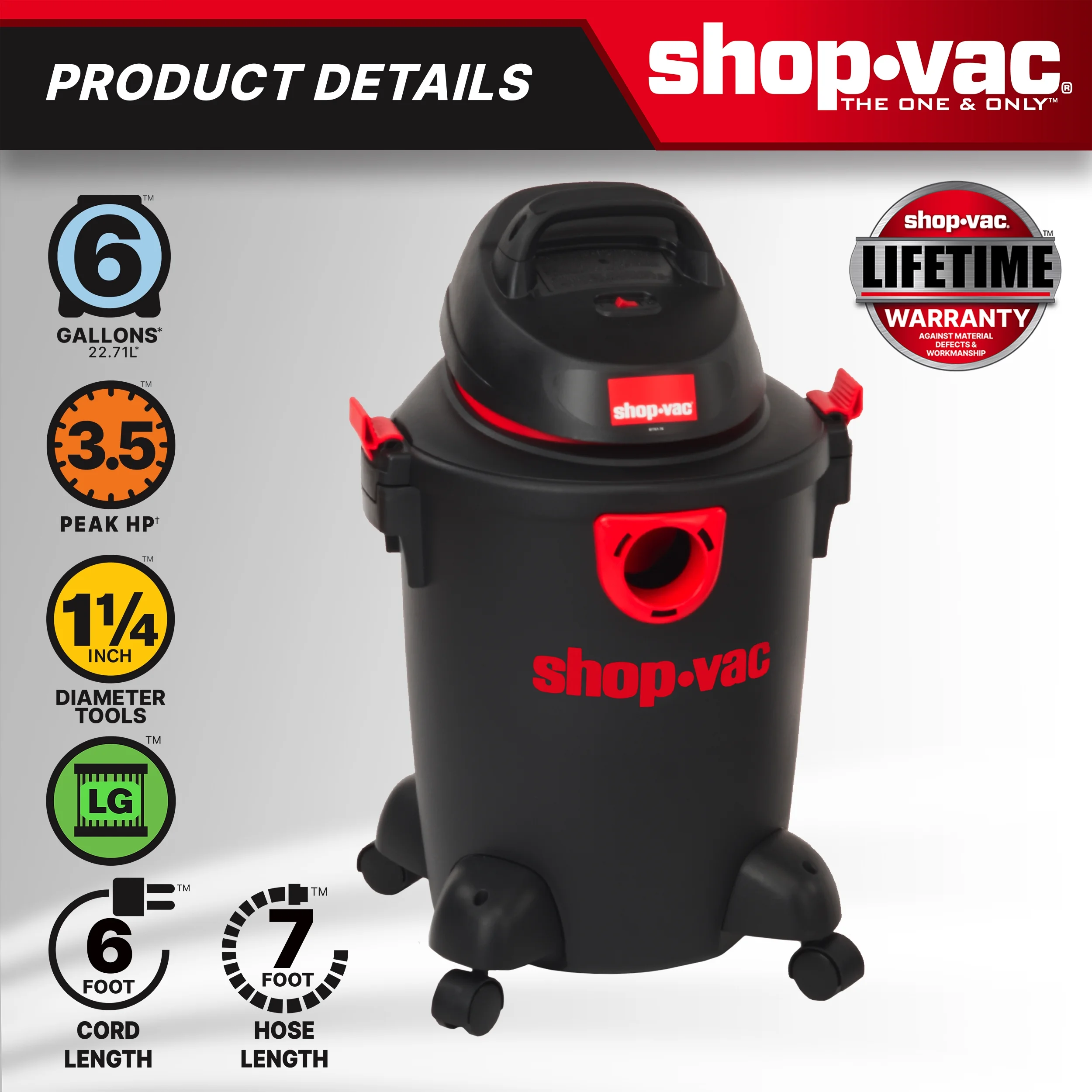 Shop-Vac 6 gal 3 HP Ultra PL Wet & Dry Vacuum Cleaner, Model 5985005 - Image 10