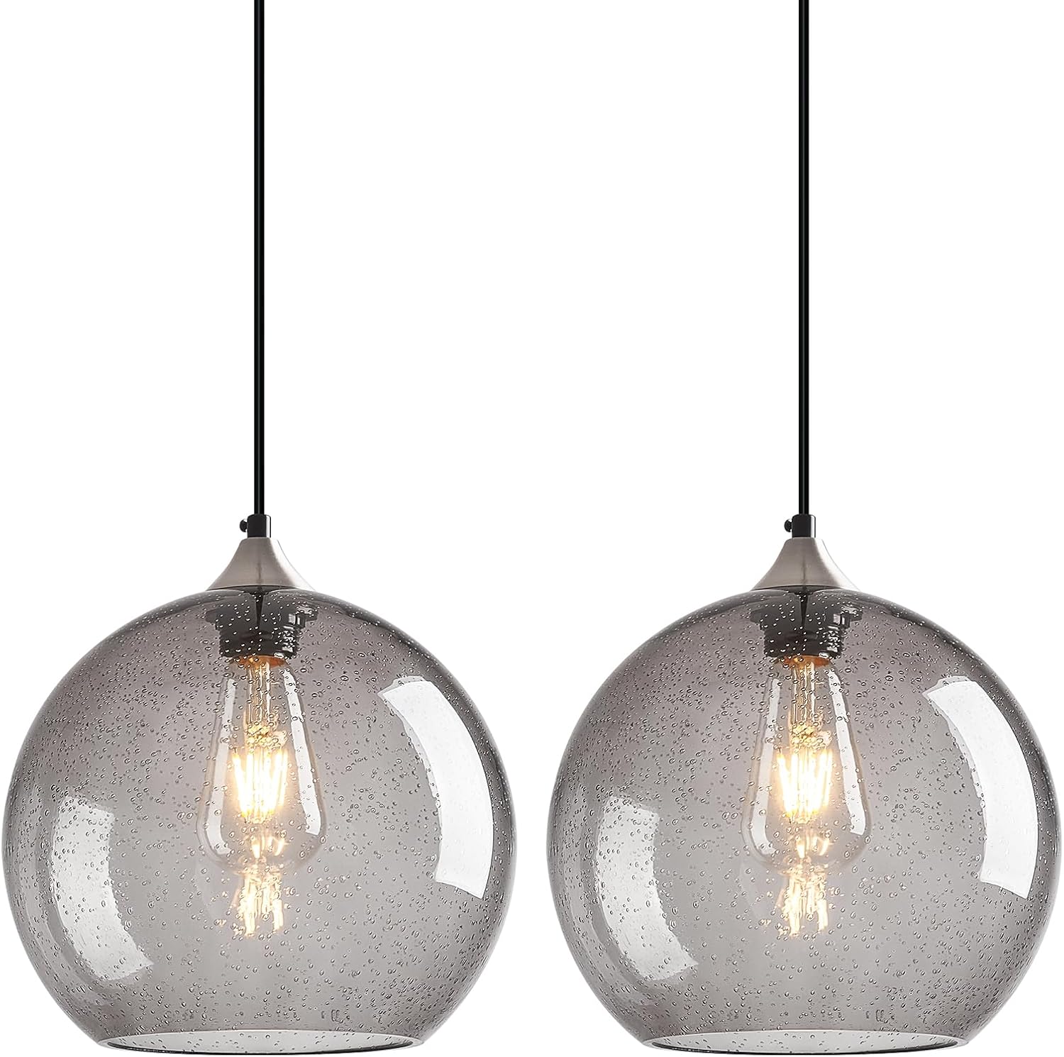 Amber Pendant Lights Kitchen Island 3 Pack, 5.9 in Seeded Glass Globe - Image 13