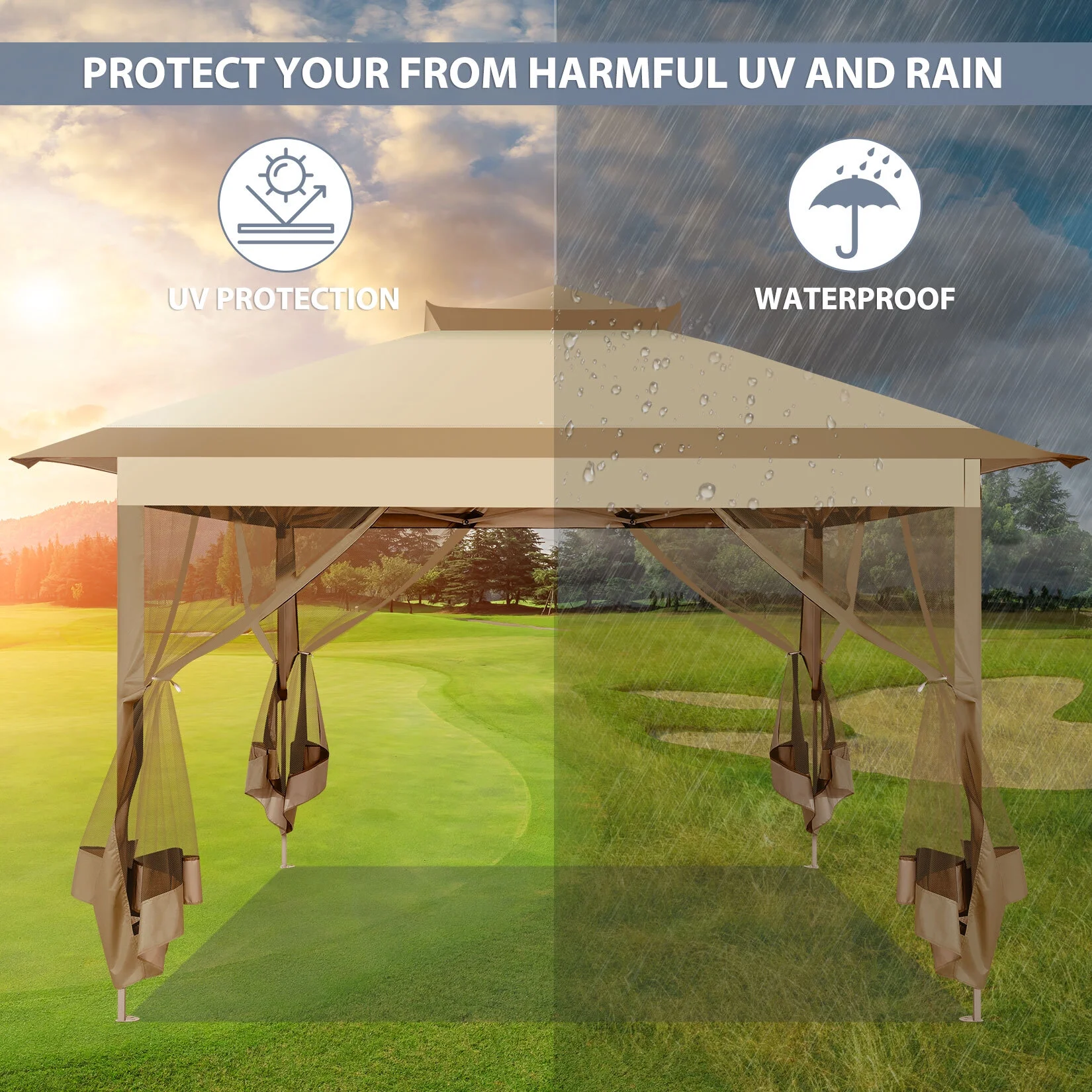 COBIZI 11x11 Pop up Gazebo Outdoor Canopy Gazebo Patio Gazebo with Mosquito Netting Canopy Shelter with 121 Square feet of Shade for Poolside, Garden, Party and Backyard, Khaki - Image 16