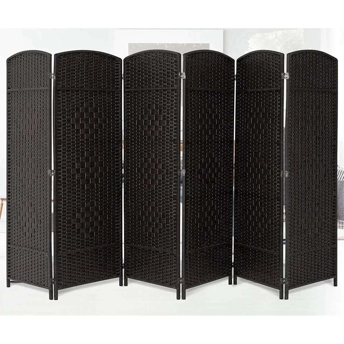 6 FT Tall Woven Fiber Room Divider, Freestanding Folding Privacy Screen - Image 9