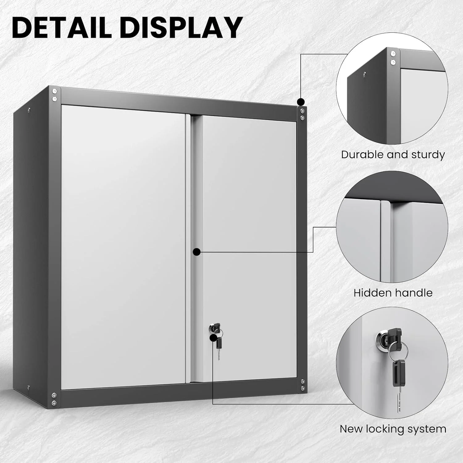 Garage Storage Cabinets Wall Mounted, 28-H Wall Cabinet Storage for Tools, Metal Cabinets with Doors and Shelves, Locking Wall Cabinet, Floating Garage Tool Cabinet for Warehouse - Image 6