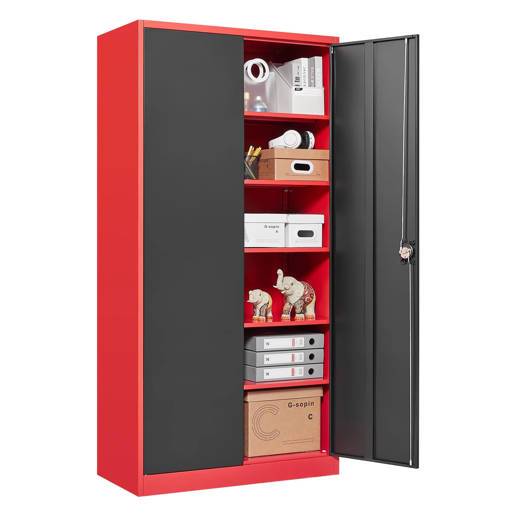 AUHUP 71" Metal Cabinet with 5 Adjustable Shelves, Garage Storage Cabinets with Locking Doors,Tool Storage Cabinet for Home Office,Warehouse,Workshop(Red Black) - Image 11