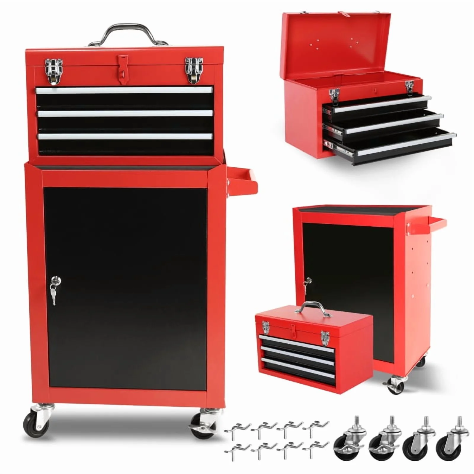 3-Drawer Rolling Tool Chest with Wheels -C Heavy-Duty Storage Cabinet, Locking System, and Adjustable Shelf for Garage and Warehouse - Image 3