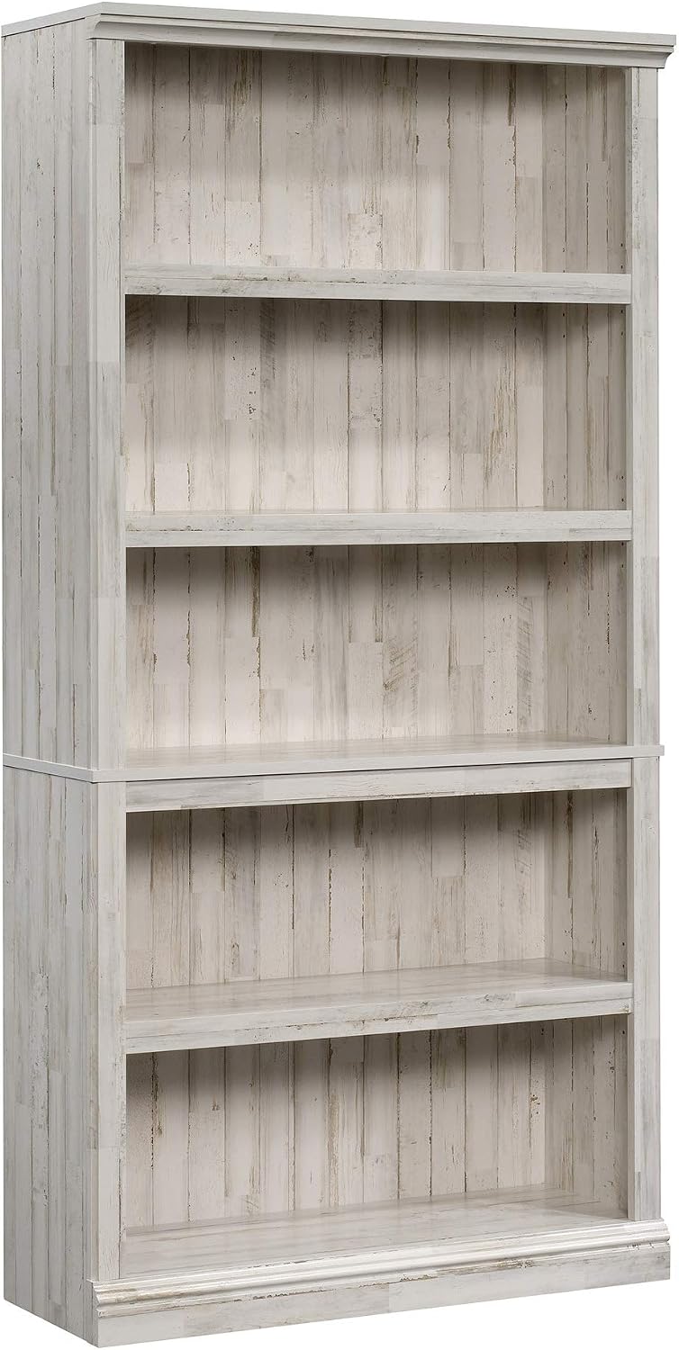 5-Shelf Split Bookcase / Bookshelf, Oiled Oak Finish - Image 9