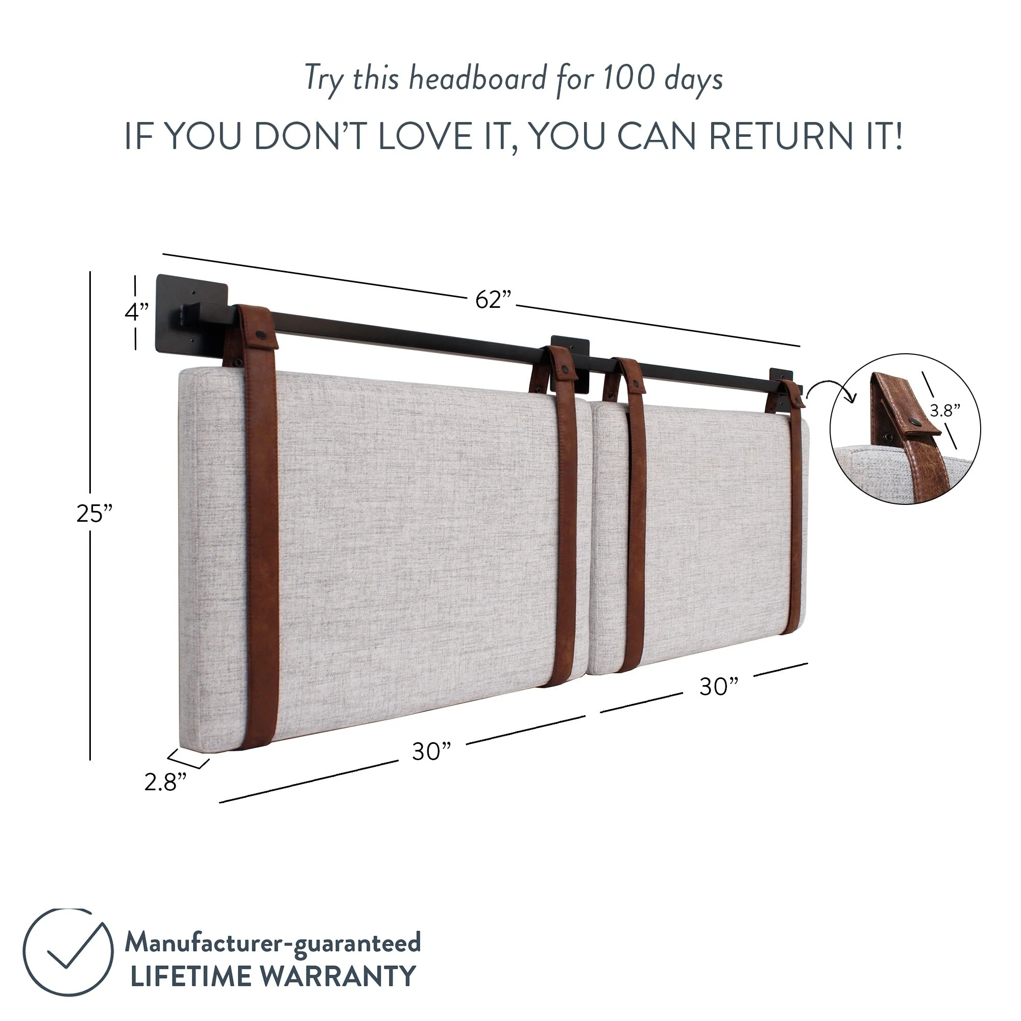 Wall Mount Upholstered Headboard with Metal Rail - Modern Bedroom Headboard - Image 32