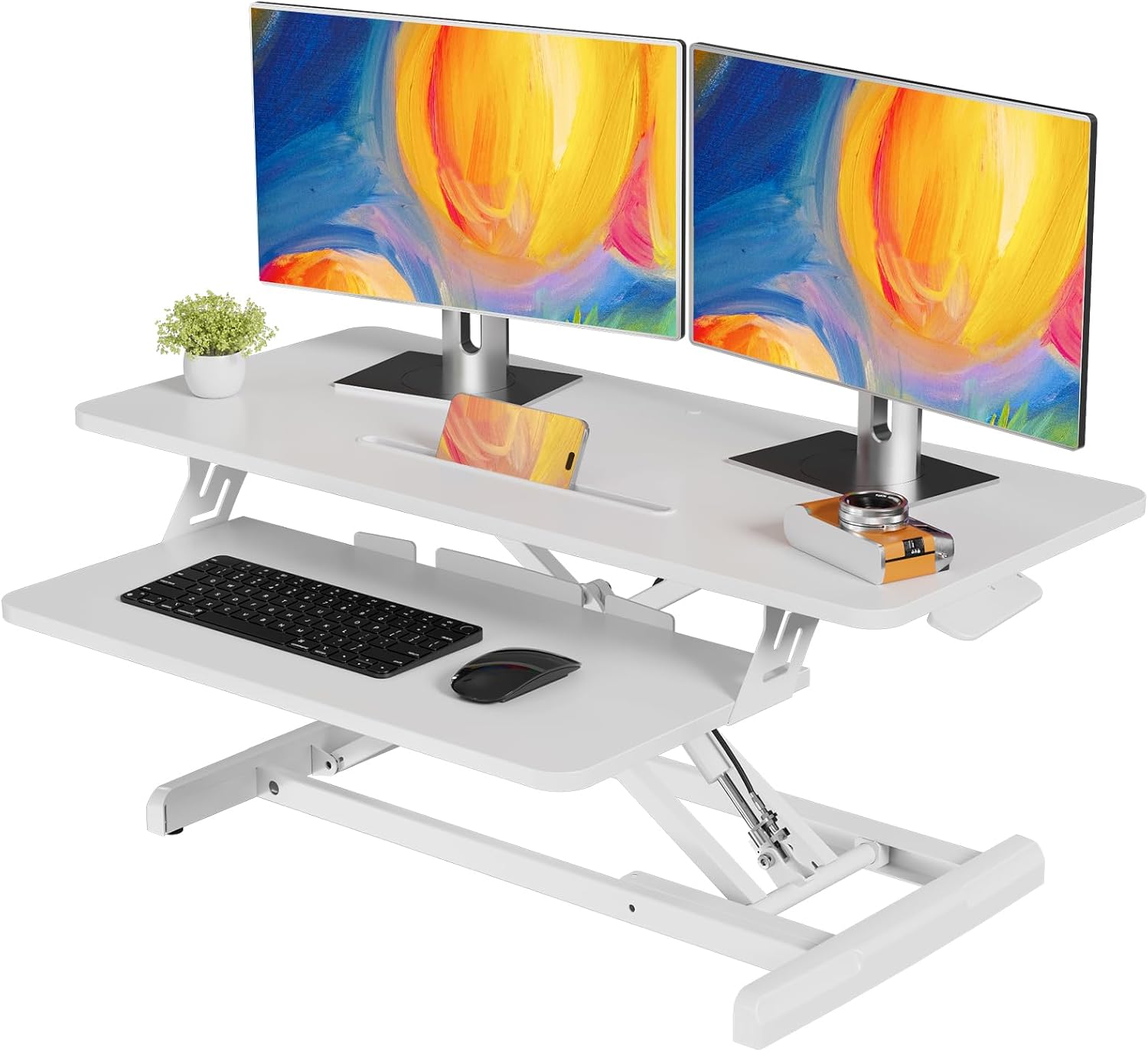32" Height Adjustable Standing Desk Converter, Sit-Stand Desk Riser with Keyboard Tray, Desktop Workstation Riser for Home Office