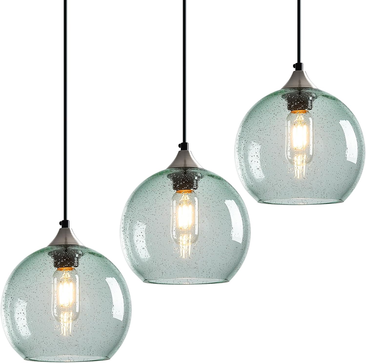Amber Pendant Lights Kitchen Island 3 Pack, 5.9 in Seeded Glass Globe - Image 68