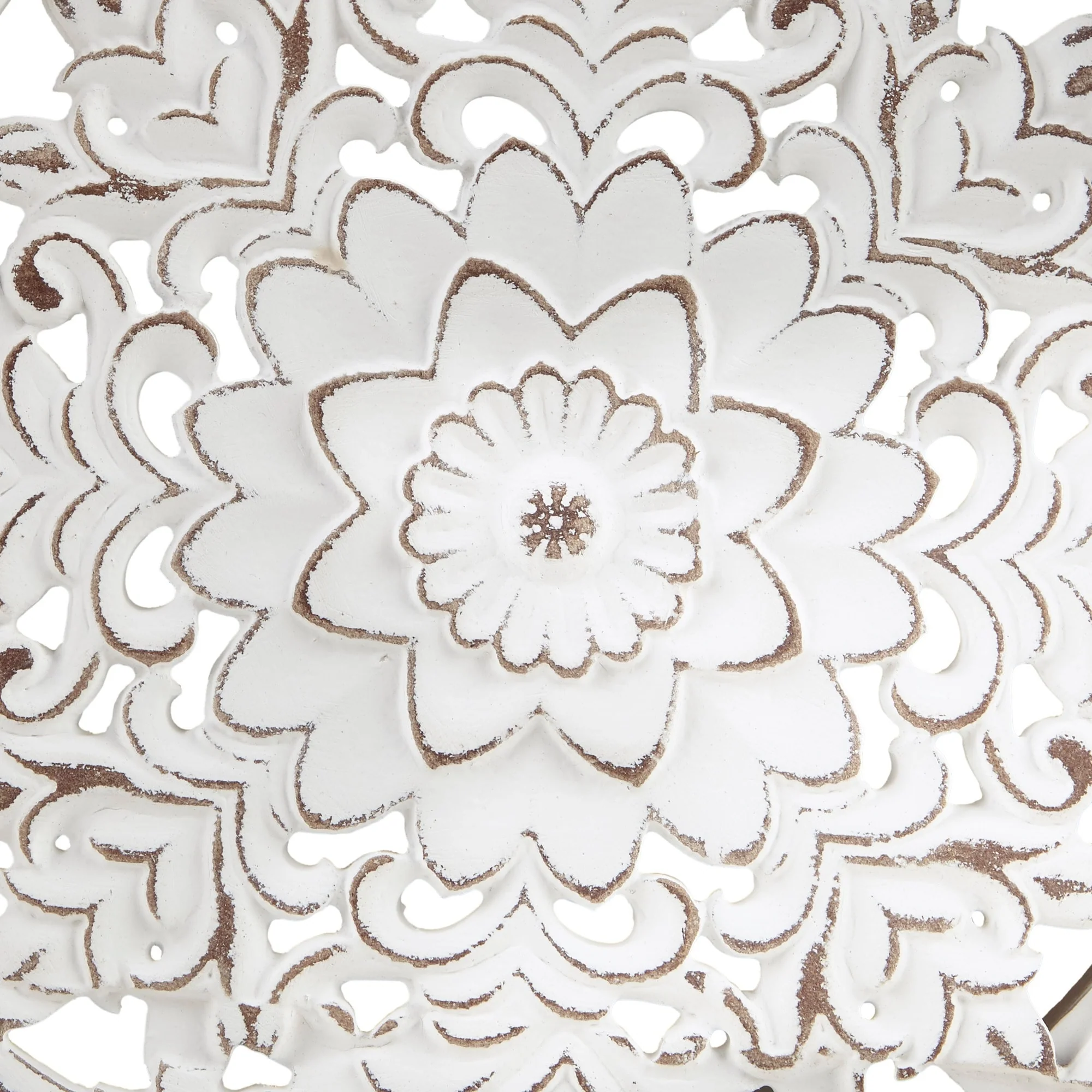 3-Piece Distressed White Floral Carved Wood Wall Decor Set, Vintage Medallion Hanging Art for Home Decoration - Image 3